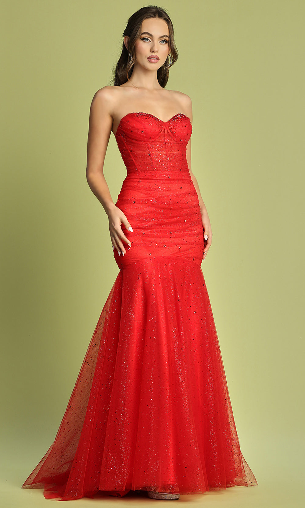 Adora Design 3207 - Sweetheart Corset Mermaid Long Dress Prom Dresses in Red  