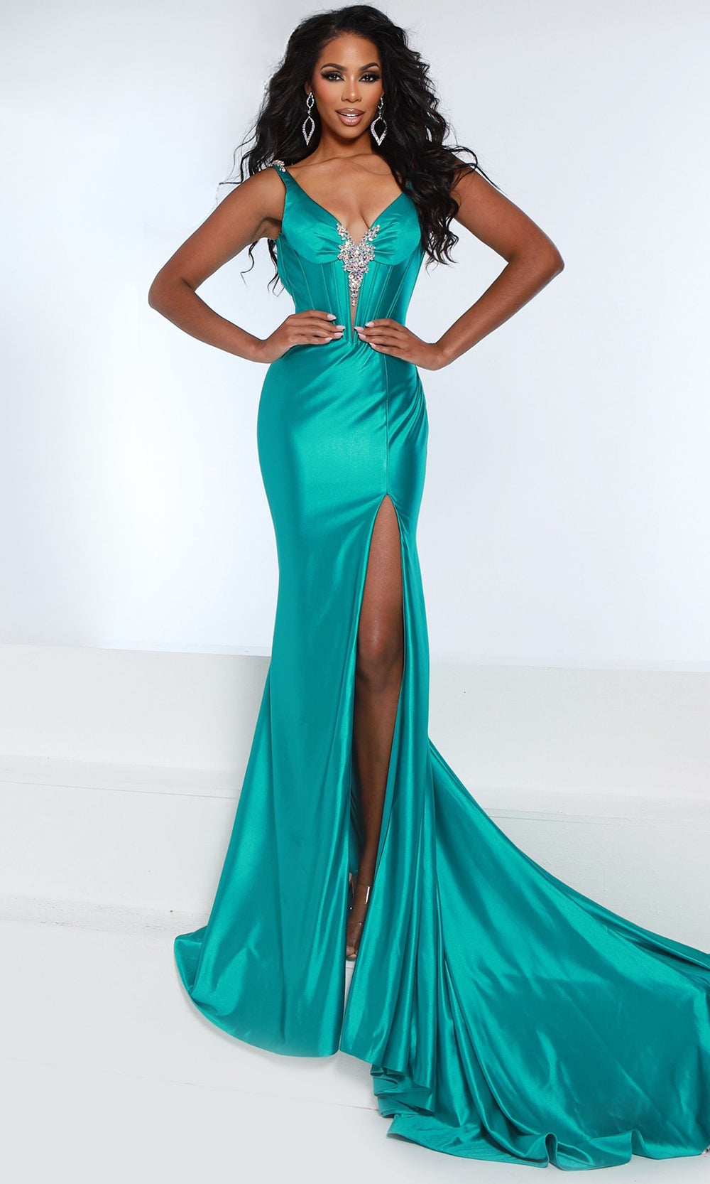 Johnathan Kayne 3207 - Jewel Plunging Corset Mermaid Prom Gown Prom Dresses