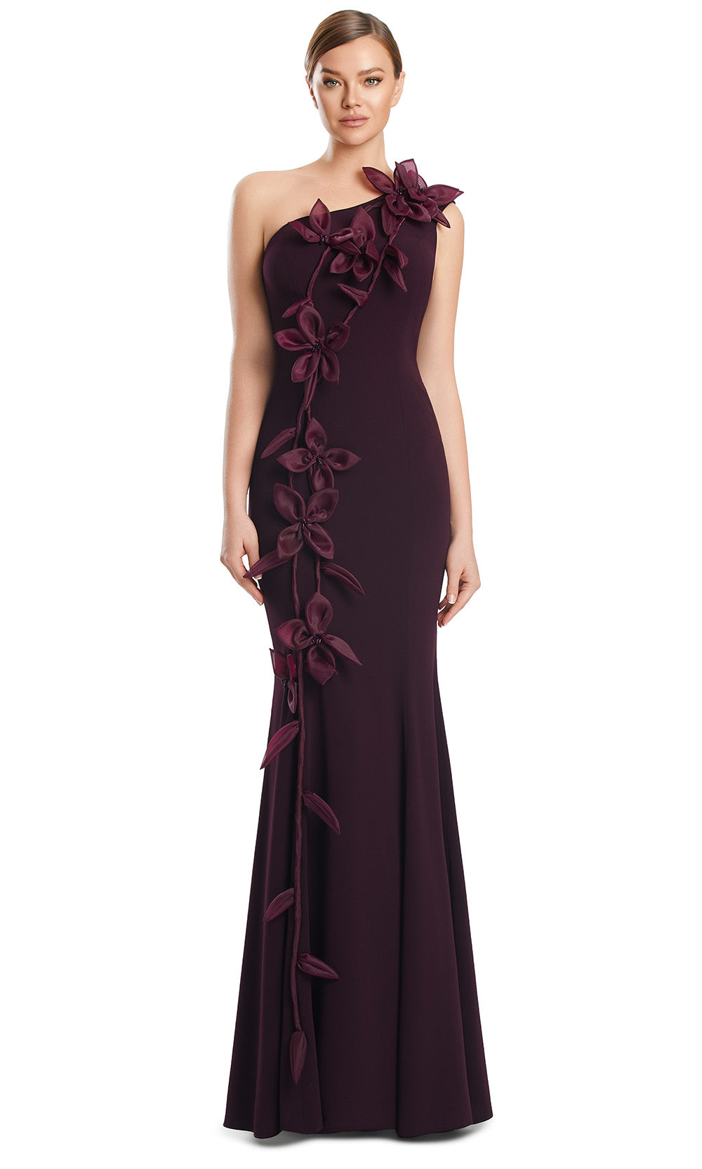 Alexander by Daymor 3208S26 - Asymmetrical Floral Evening Dress Mother of the Bride Dresses in Aubergine
