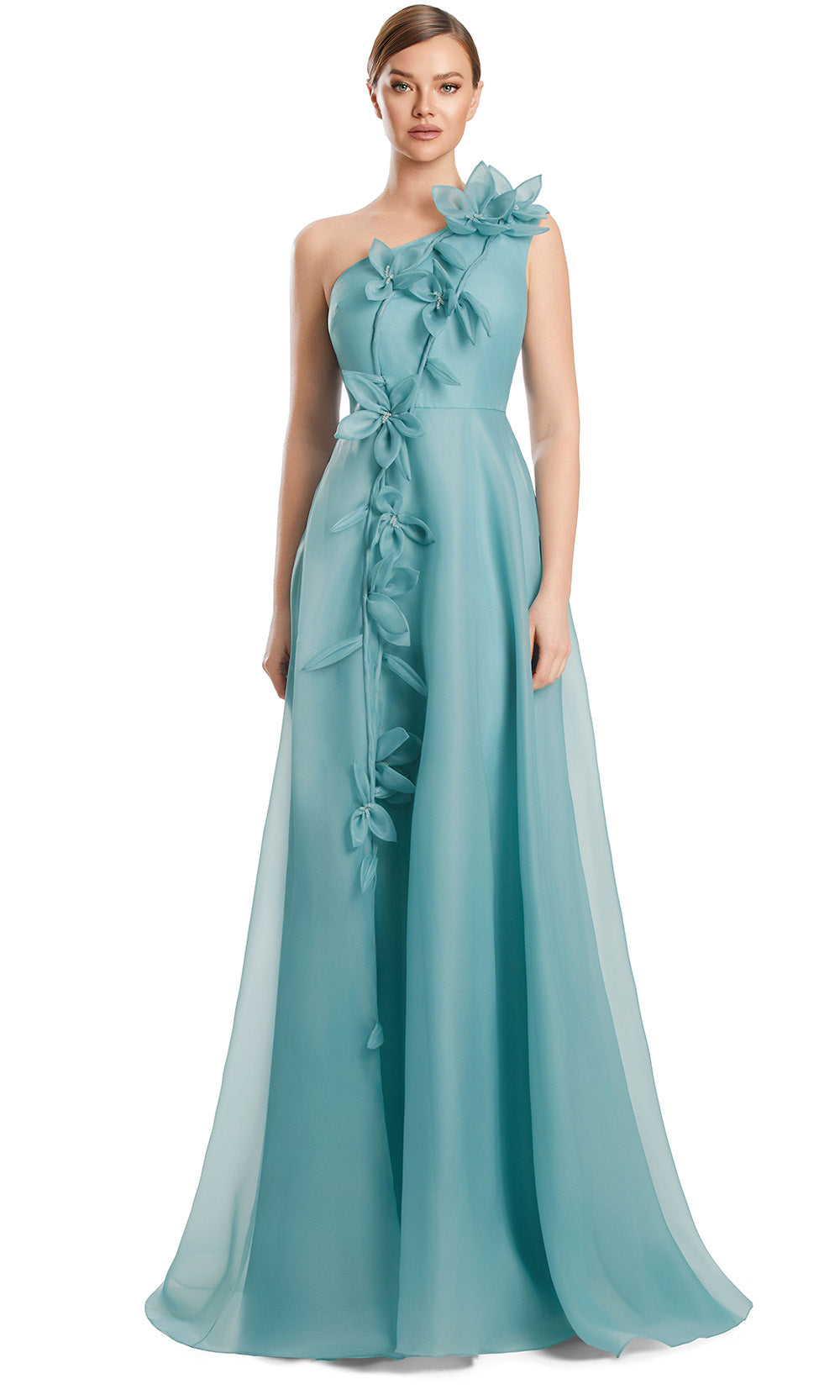 Alexander by Daymor 3209S26 - One Shoulder Applique Gown In Seafoam