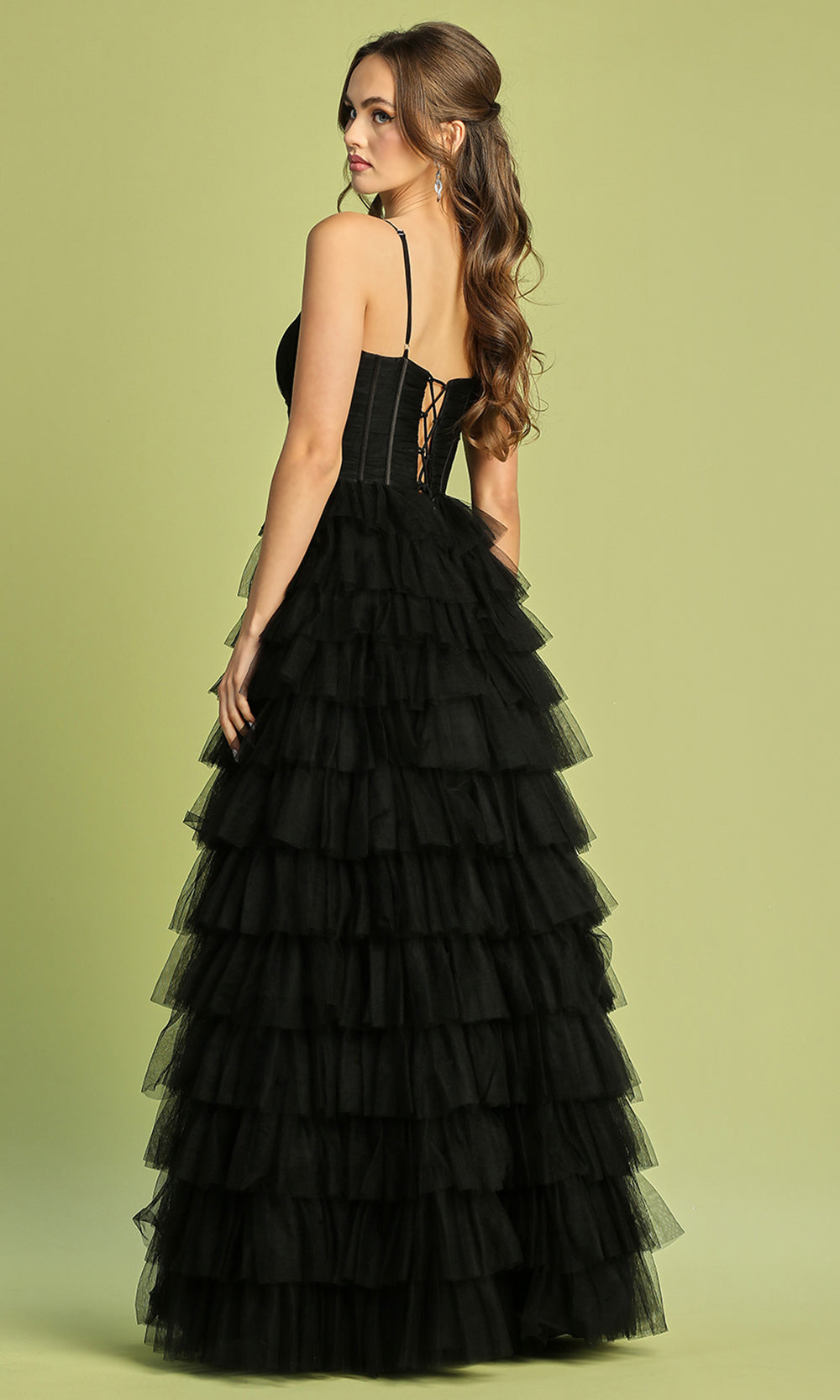 Adora Design 3209 - Corset Detail Sweetheart Ballgown with Ruffles Prom Dresses in Black  