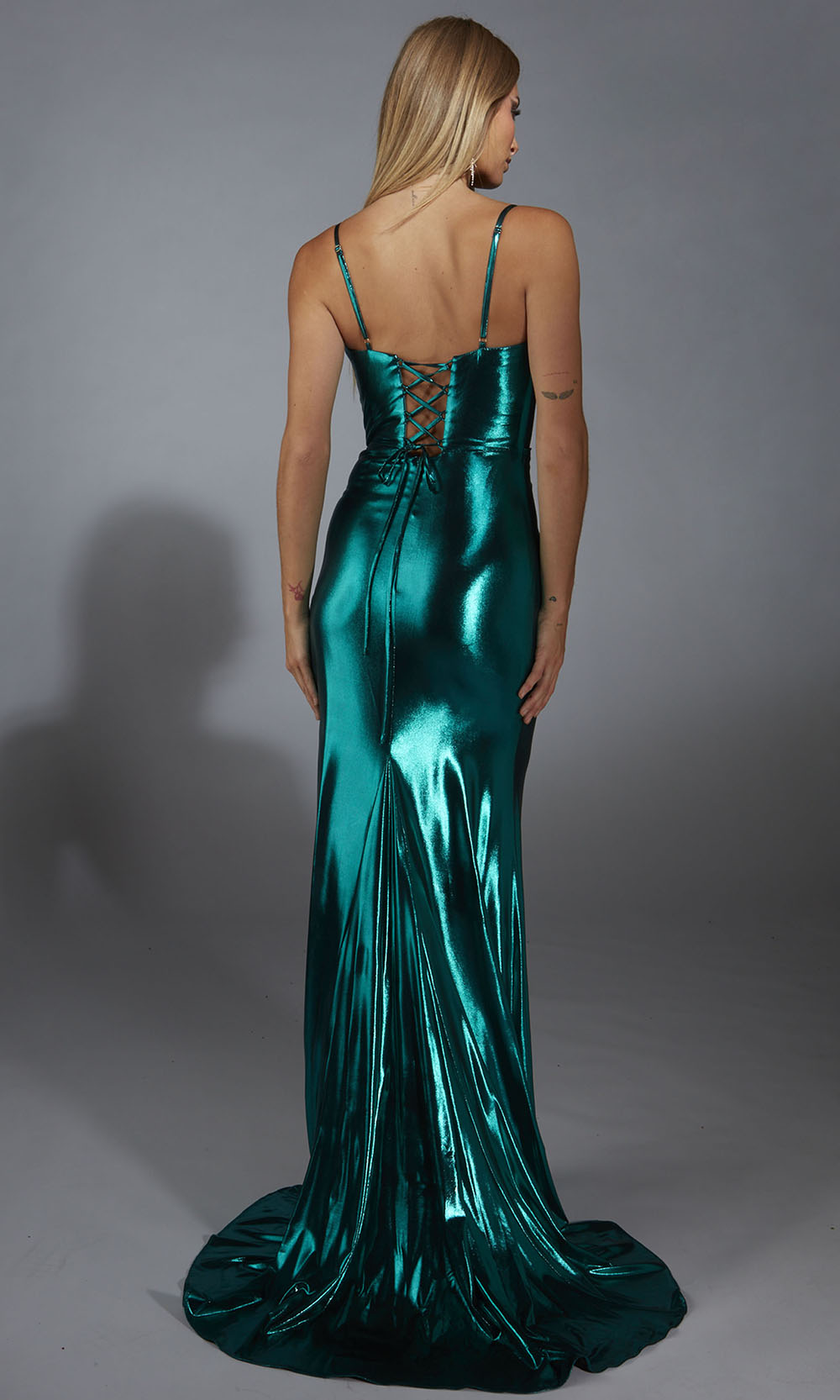 Aerie Couture 320 - Cowl Neck Formal Dress with Lace-Up Back Prom Dresses