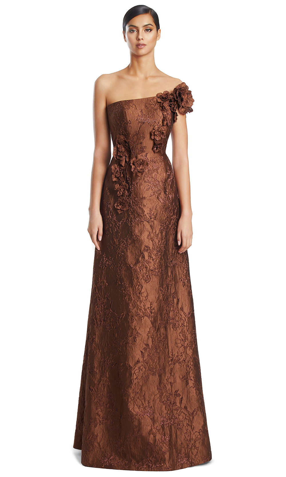 Alexander by Daymor 3210S26 - Textured One Shoulder Evening Dress Mother of the Bride Dresses in Cocoa Copper