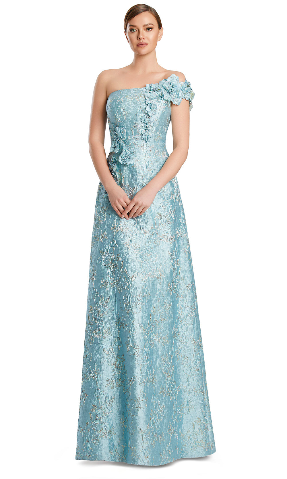 Alexander by Daymor 3210S26 - Textured One Shoulder Evening Dress Mother of the Bride Dresses in Crystal Gold