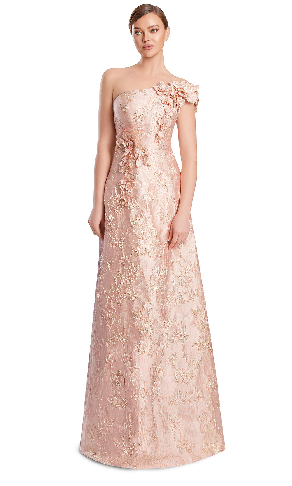 Alexander by Daymor 3210S26 - Textured One Shoulder Evening Dress Mother of the Bride Dresses in Soft Coral Gold