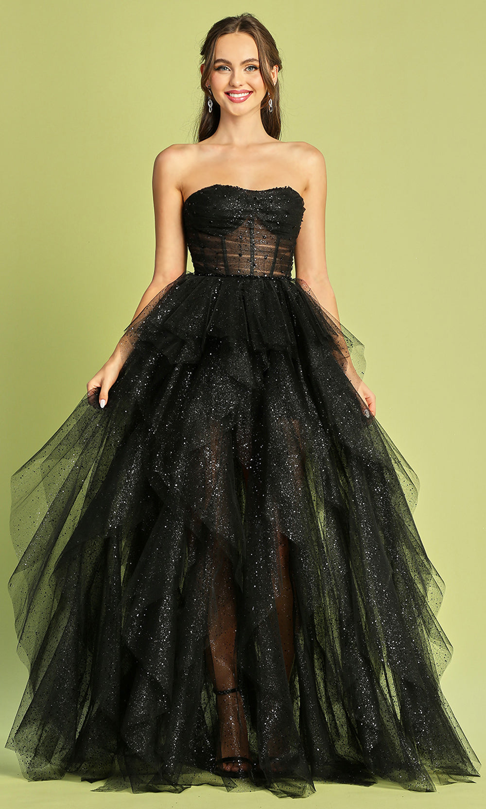 Adora Design 3210 - Semi-Sweetheart Ruffle A-Line Long Dress Prom Dresses in Black  