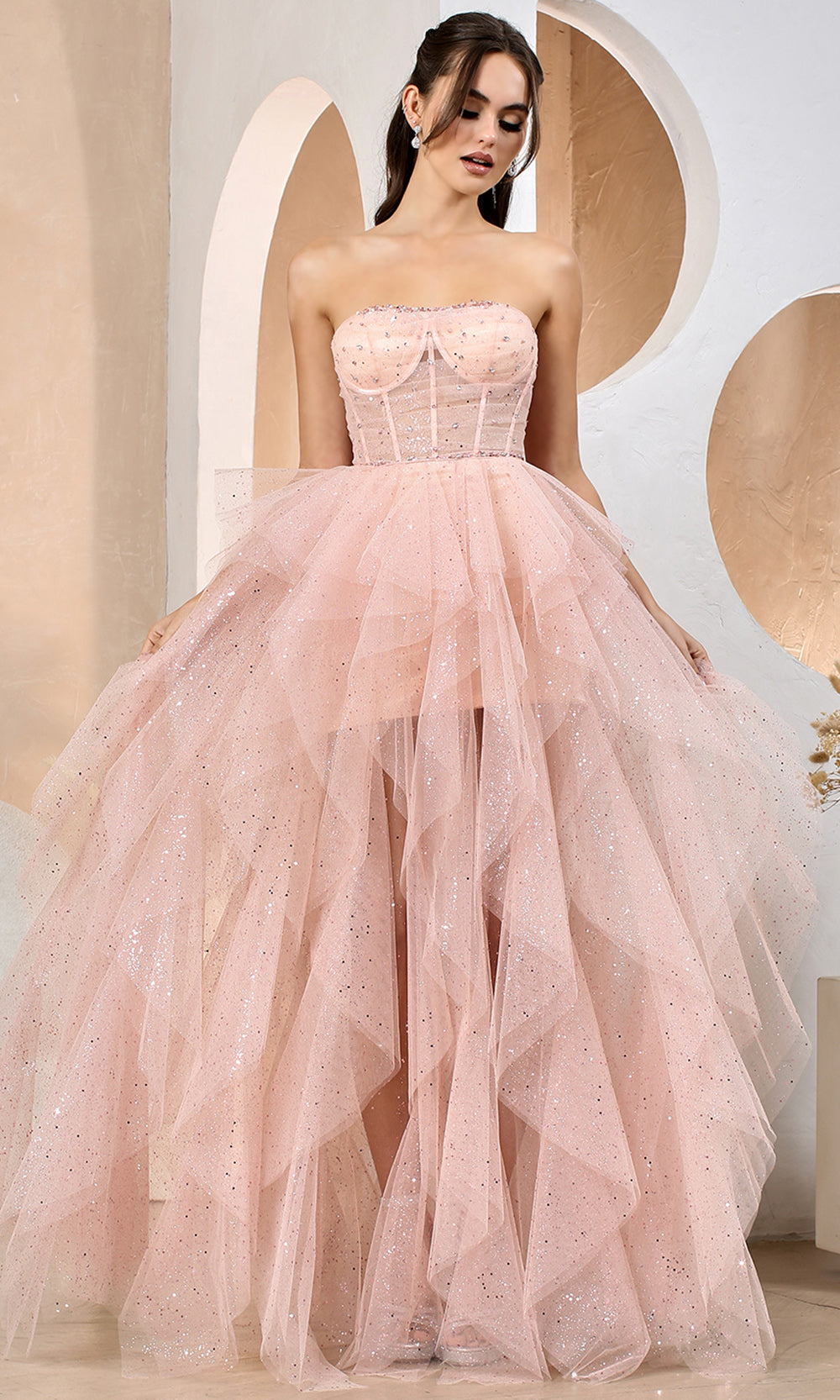Adora Design 3210 - Semi-Sweetheart Ruffle A-Line Long Dress Prom Dresses in Pink  