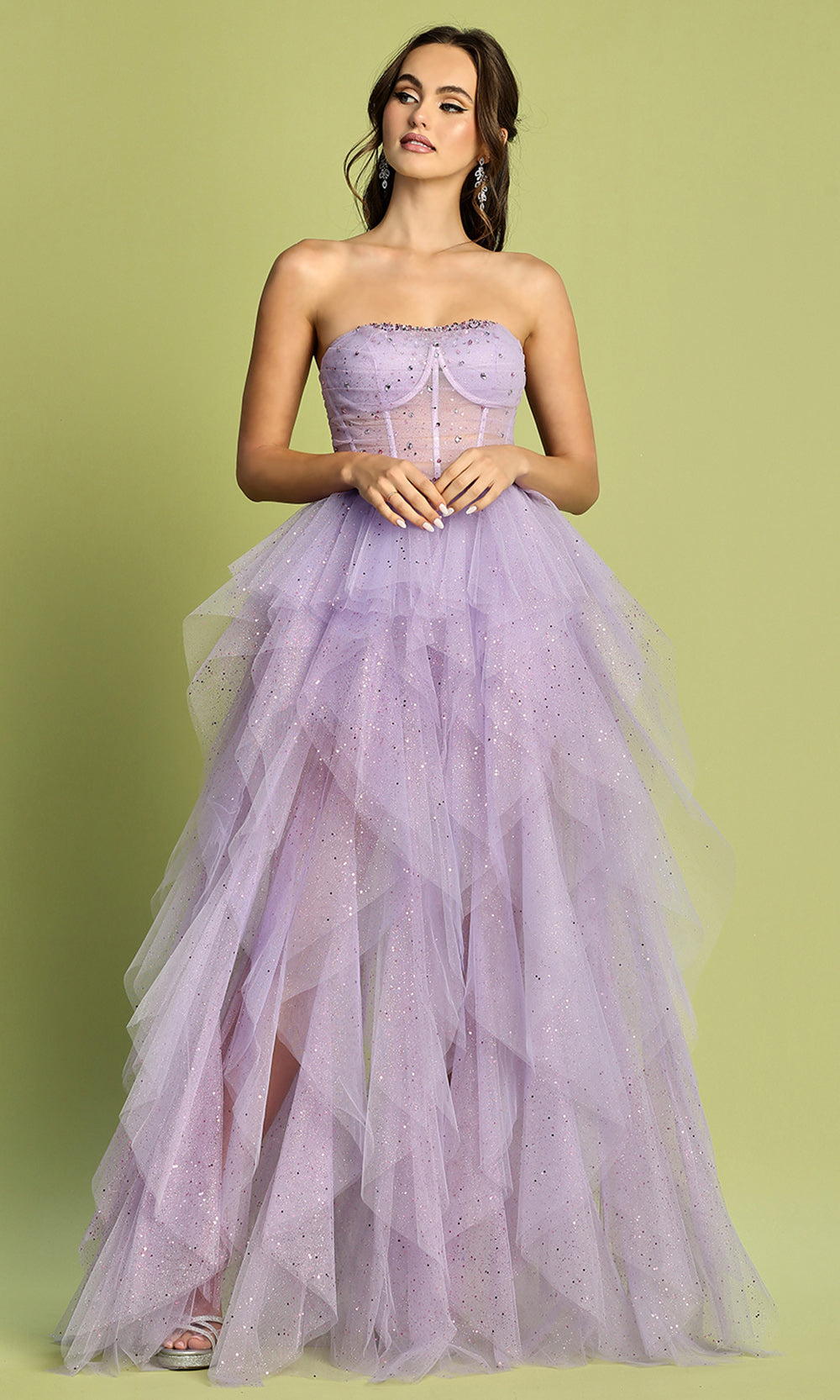 Adora Design 3210 - Semi-Sweetheart Ruffle A-Line Long Dress Prom Dresses in Purple  