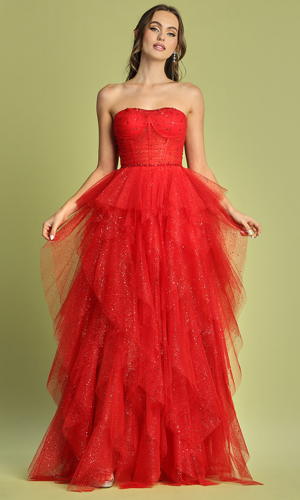 Adora Design 3210 - Semi-Sweetheart Ruffle A-Line Long Dress Prom Dresses in Red  