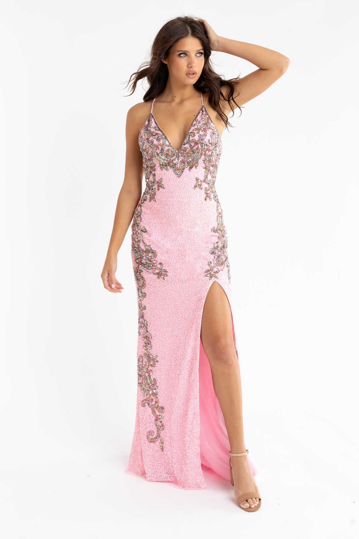 Primavera Couture 3211 - Ornate Evening Gown with Slit
