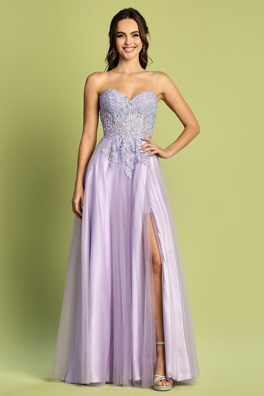 Adora Design 3211 - Strapless Embroidered Corset Dress with Slit Prom Dresses in Purple  