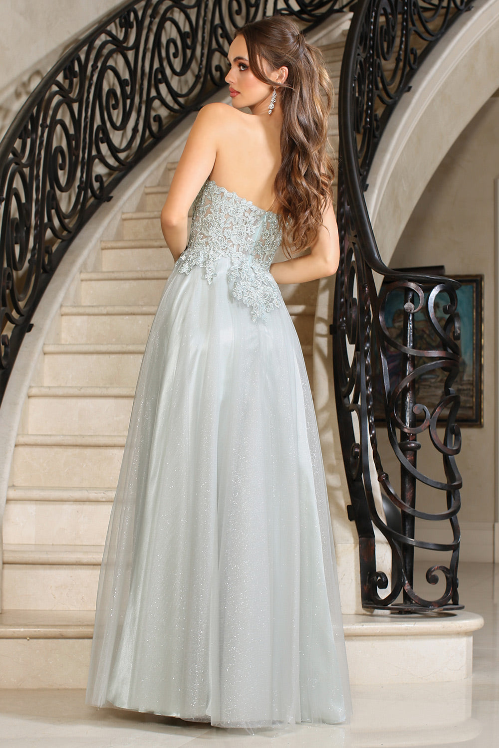 Adora Design 3211 - Strapless Embroidered Corset Dress with Slit Prom Dresses in Green  