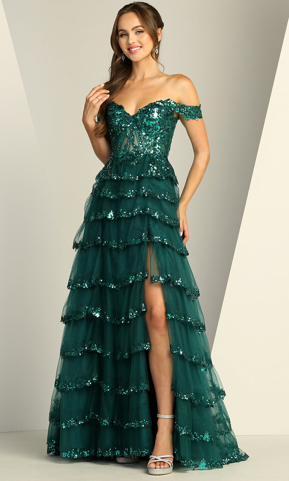 Adora Design 3213 - Sweetheart Neckline Tiered A-Line Dress with Slit Prom Dresses in Green  