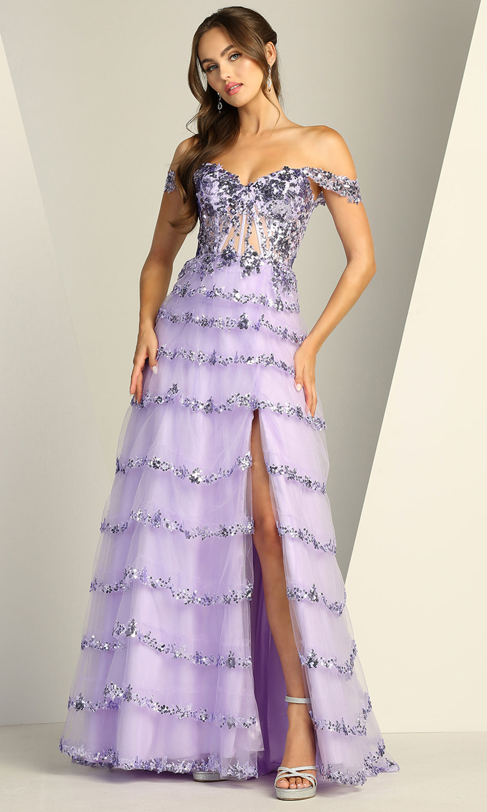 Adora Design 3213 - Sweetheart Neckline Tiered A-Line Dress with Slit Prom Dresses in Purple  