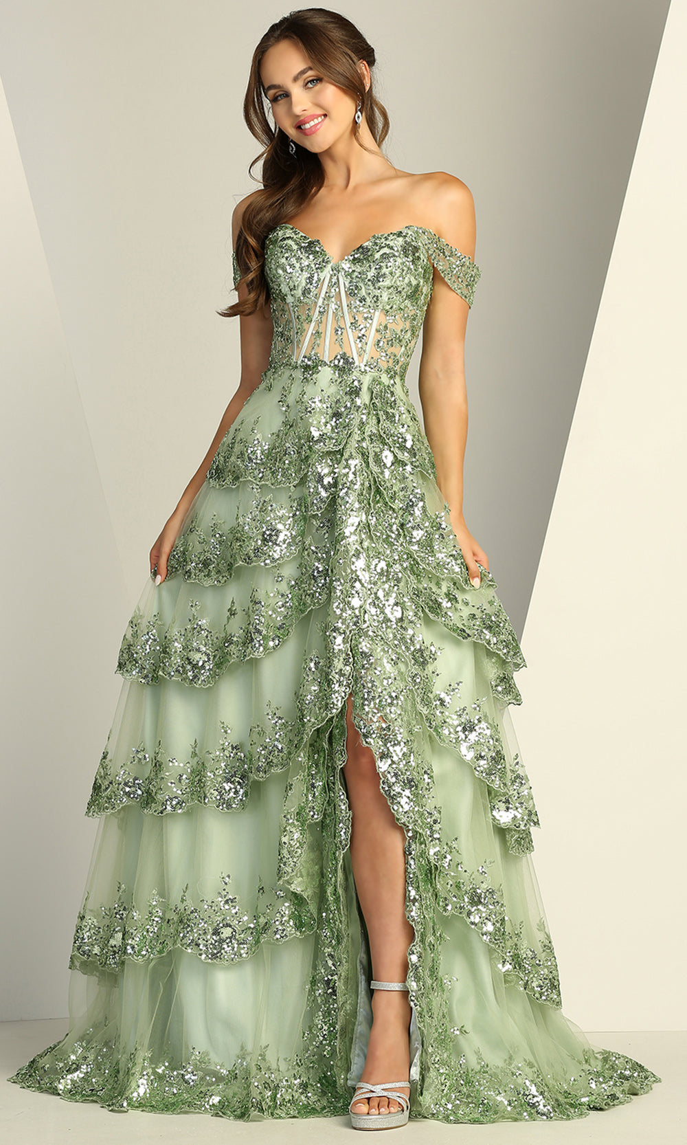 Adora Design 3214 - Sparkling Lace Sweetheart A-Line Dress Prom Dresses in Green  