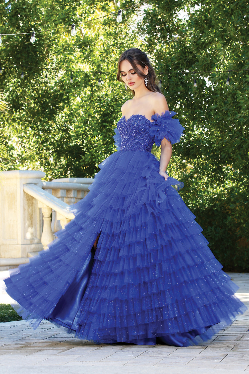 Adora Design 3215 - Beaded Top Sweetheart Ruffle Gown Prom Dresses in Blue  