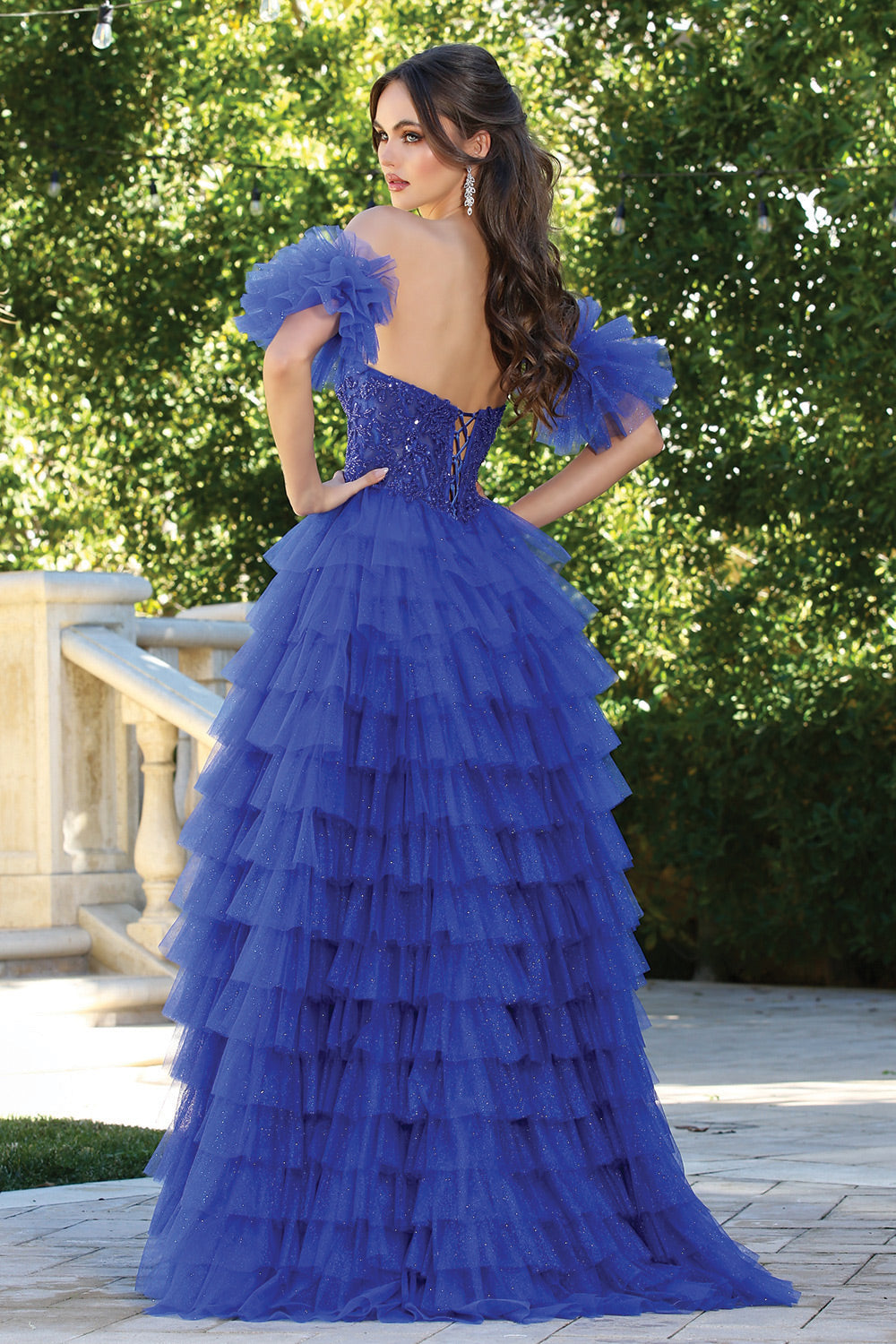 Adora Design 3215 - Beaded Top Sweetheart Ruffle Gown Prom Dresses in Blue  