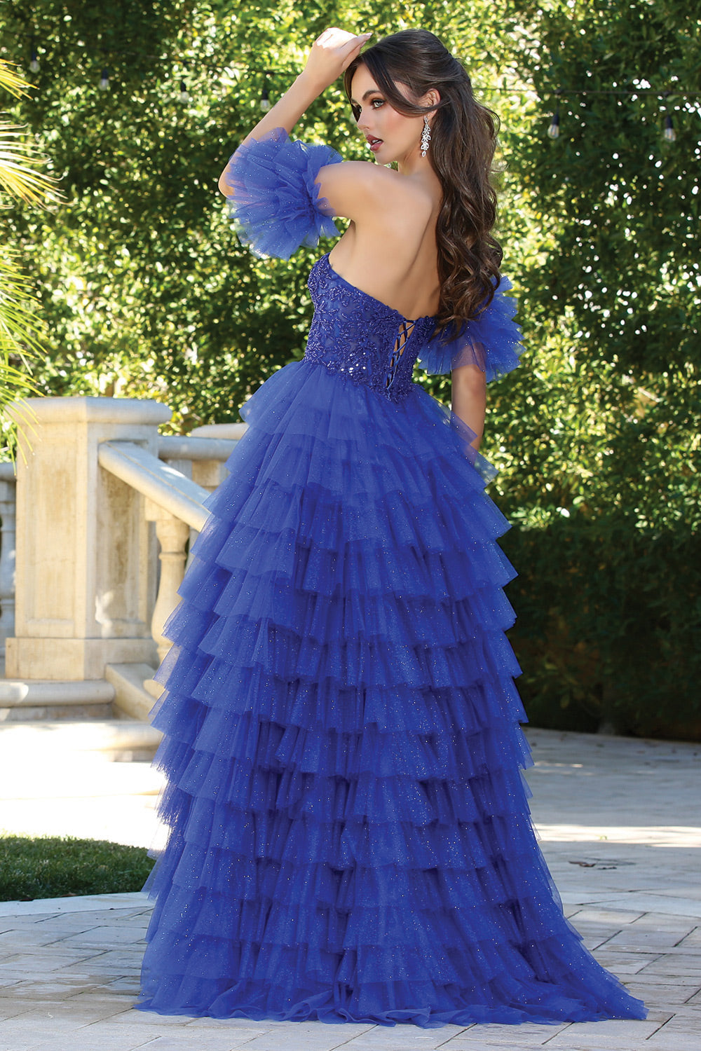 Adora Design 3215 - Beaded Top Sweetheart Ruffle Gown Prom Dresses in Blue  