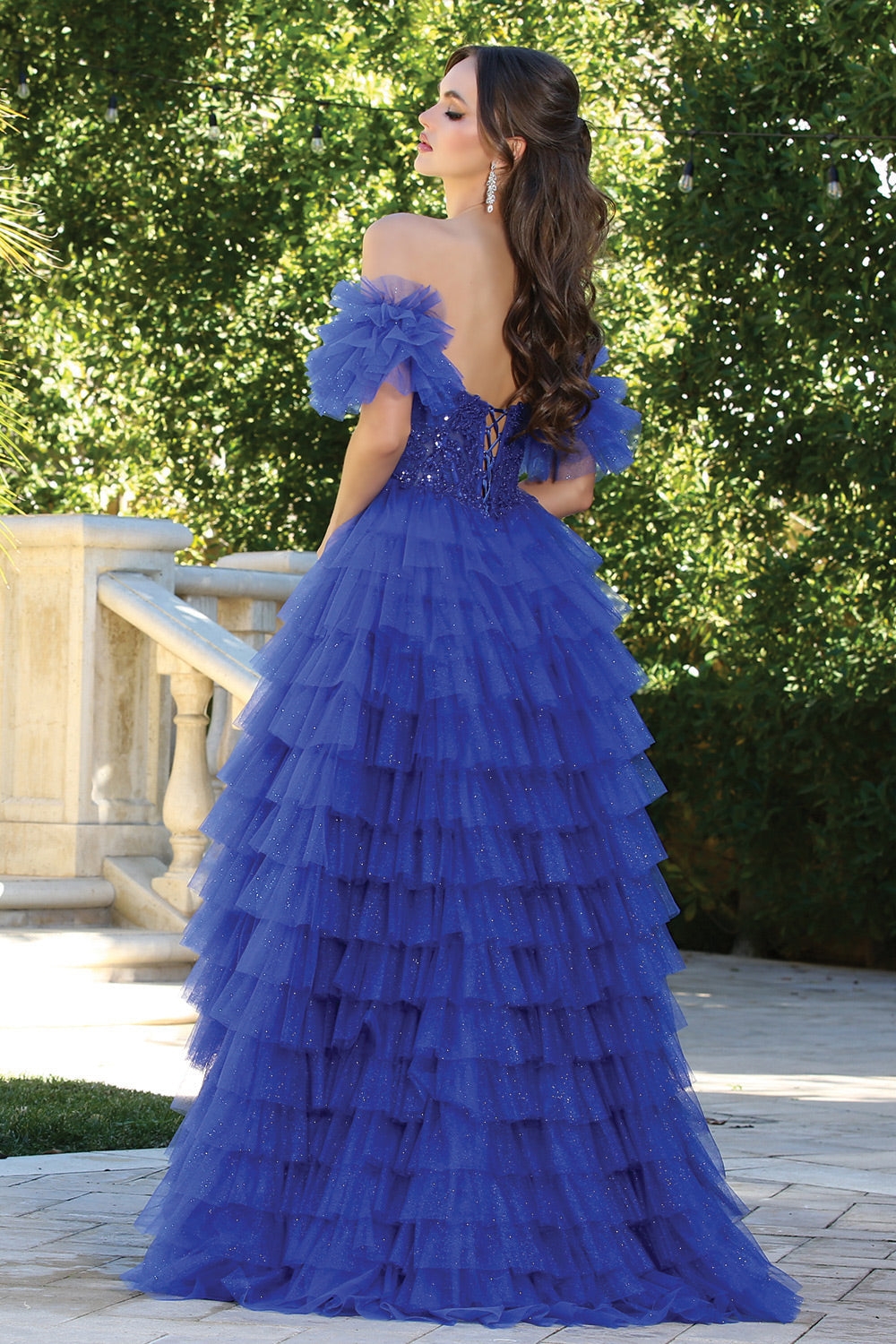 Adora Design 3215 - Beaded Top Sweetheart Ruffle Gown Prom Dresses in Blue  