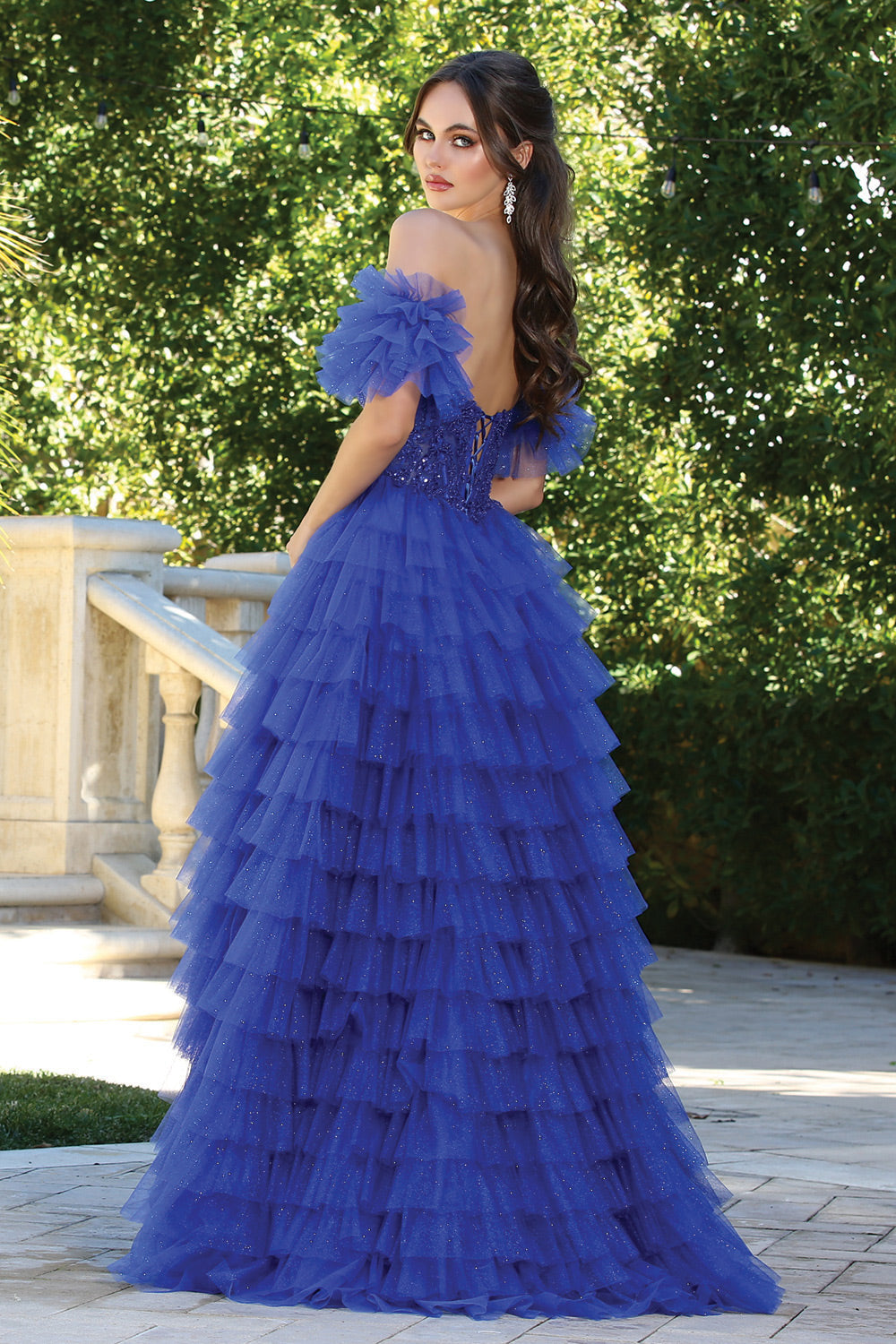 Adora Design 3215 - Beaded Top Sweetheart Ruffle Gown Prom Dresses in Blue  