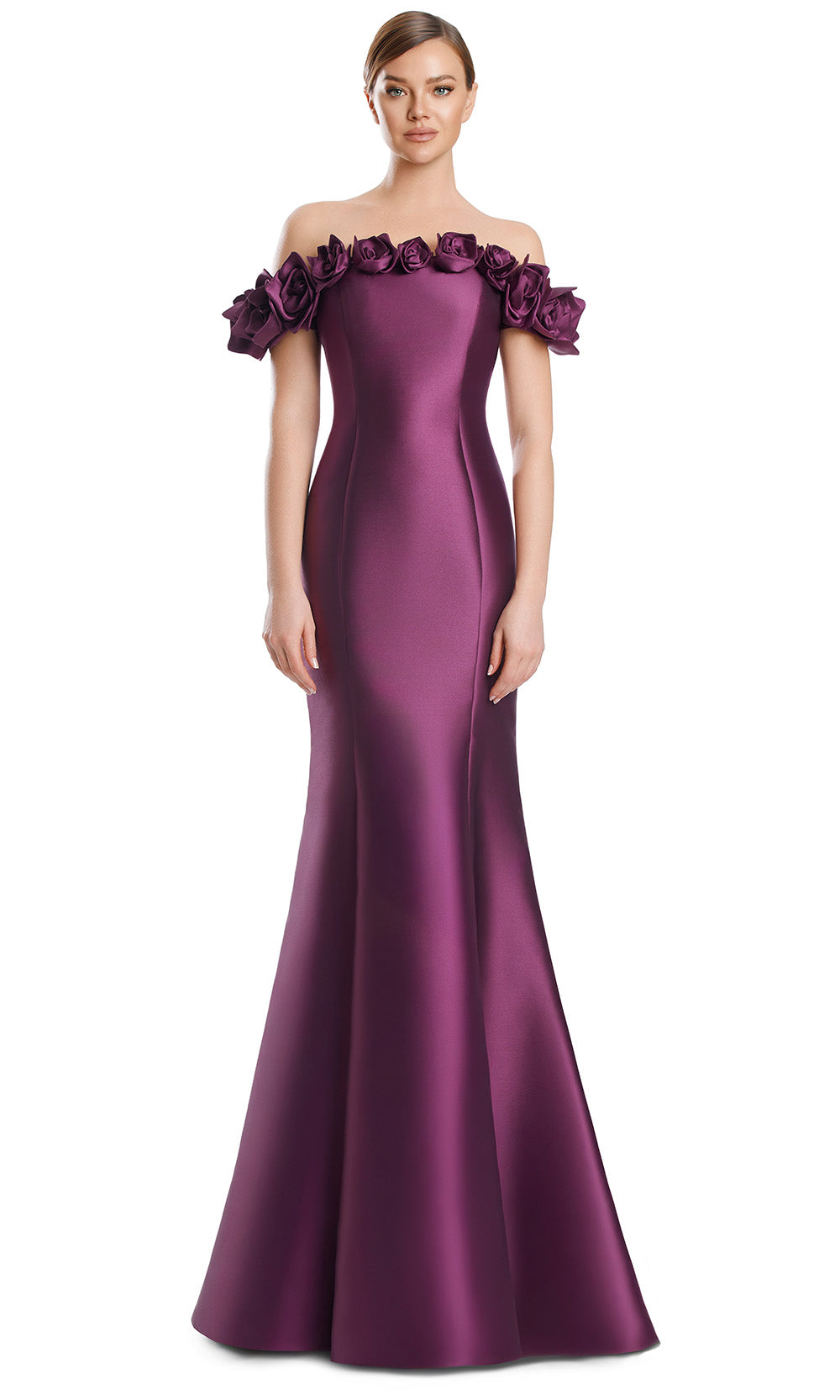 Alexander by Daymor 3217S26 - Floral Trim Evening Dress Mother of the Bride Dresses in Plum