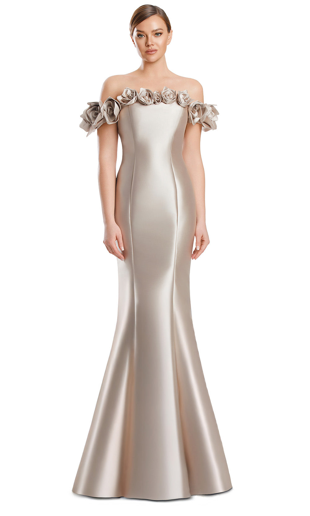 Alexander by Daymor 3217S26 - Floral Trim Evening Dress Mother of the Bride Dresses in Wheat