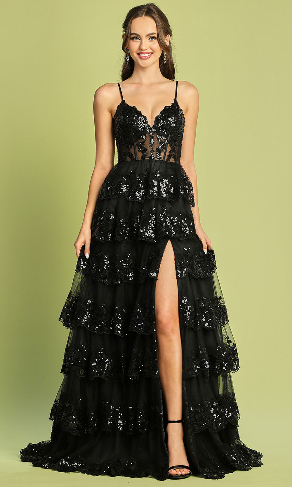 Adora Design 3218 - Sparkle Embellishment Tiered Long Dress Prom Dresses in Black  