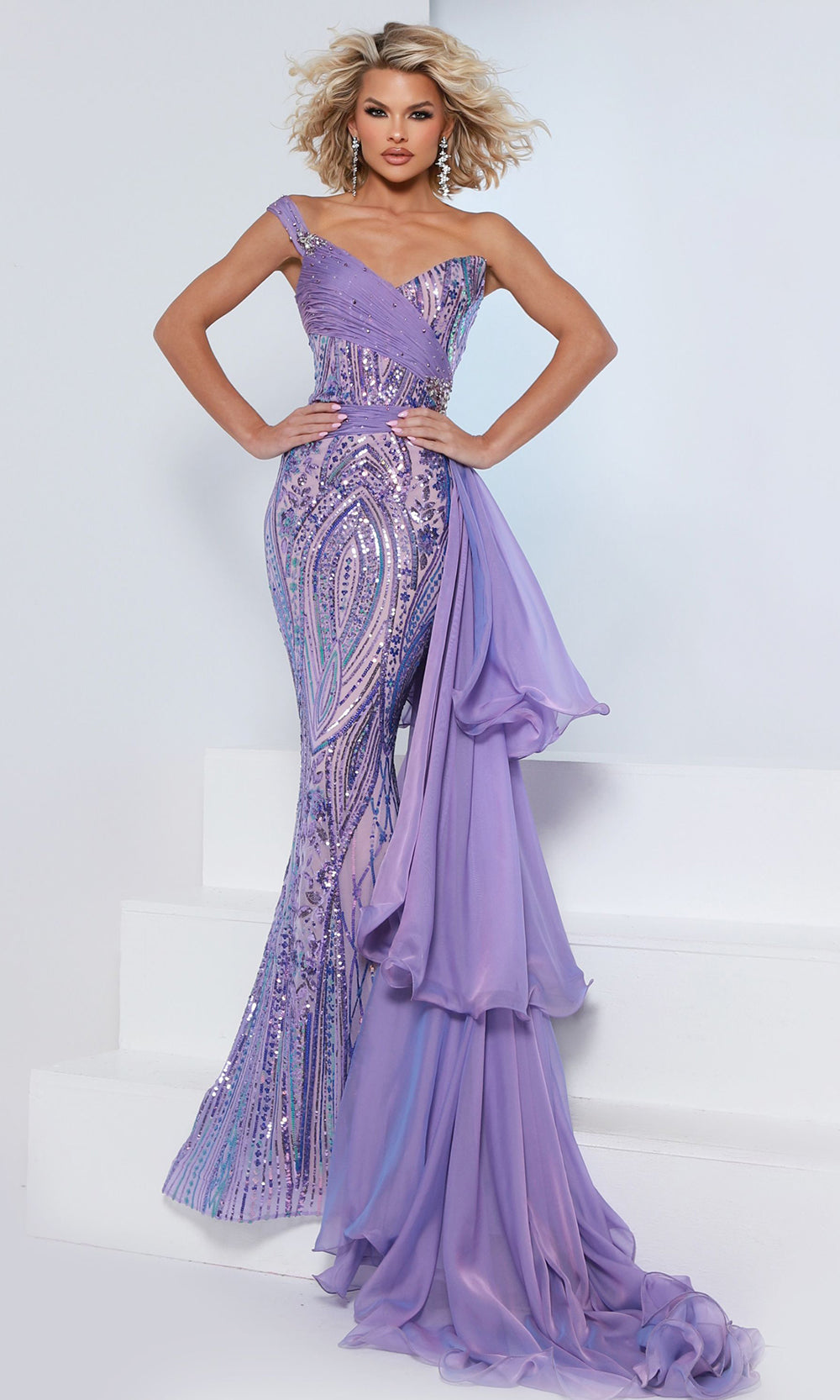 Johnathan Kayne 3219 - Sequin One?Shoulder Chiffon Side?Skirt Gown Prom Dresses