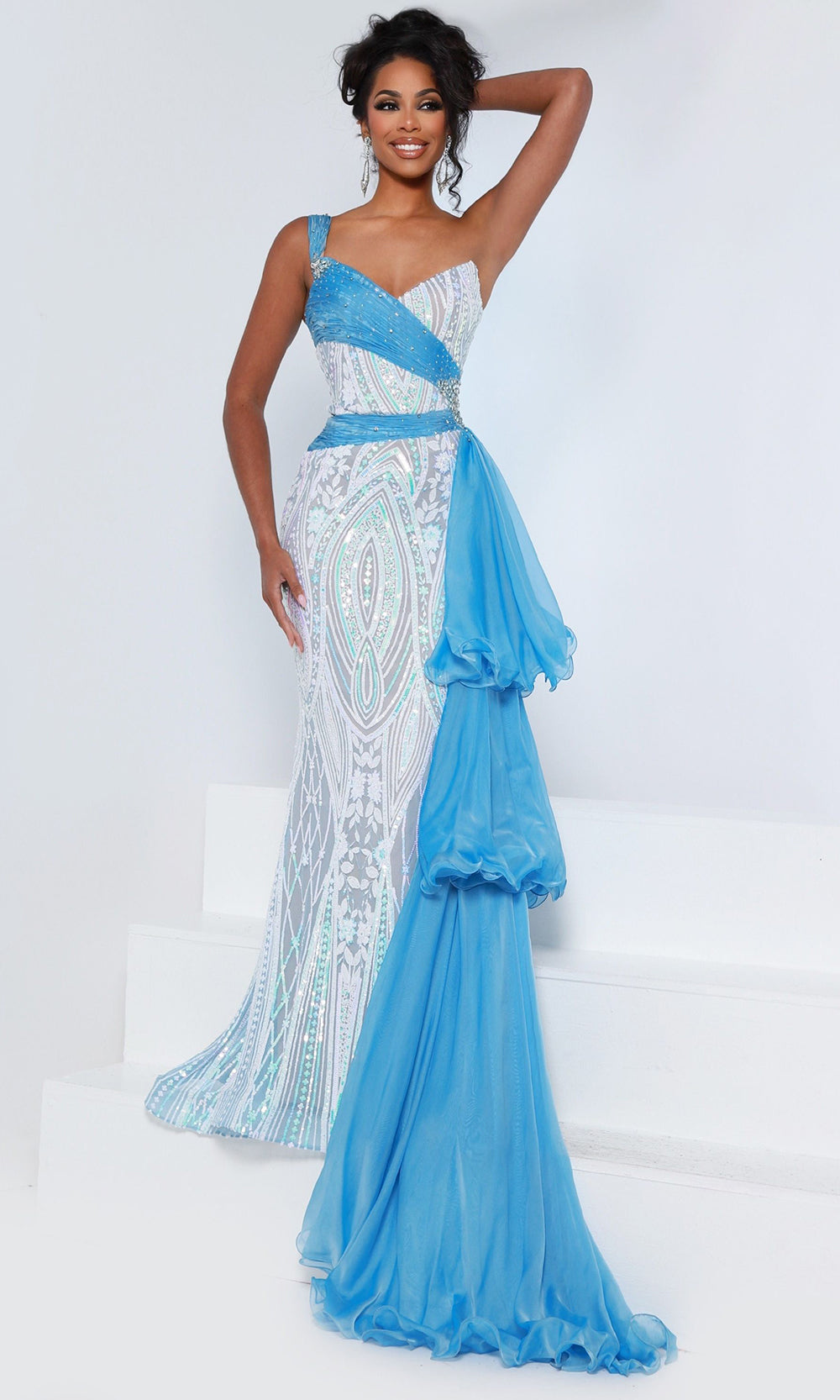 Johnathan Kayne 3219 - Sequin One?Shoulder Chiffon Side?Skirt Gown Prom Dresses
