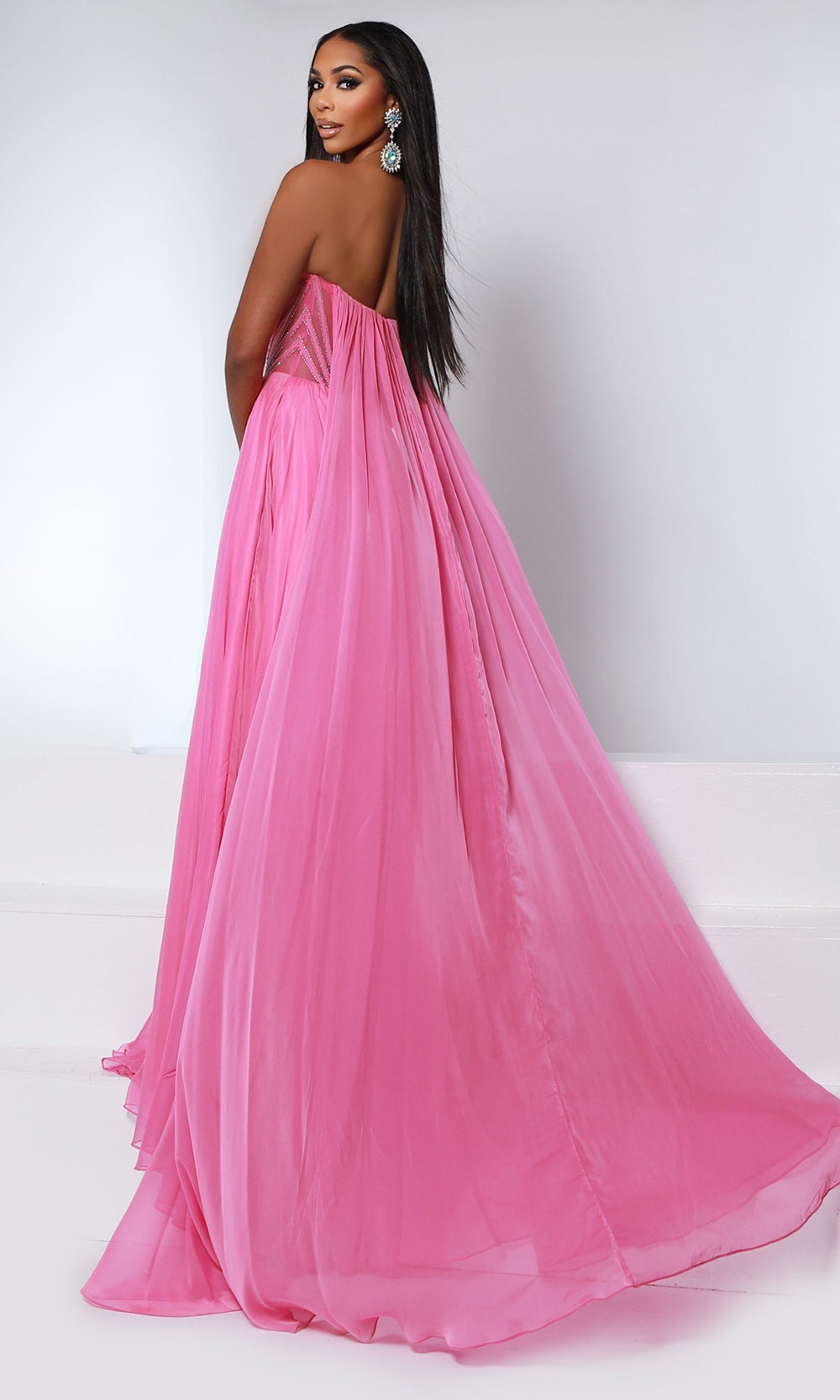 Johnathan Kayne 3221 - Illusion Crystal Bodice Chiffon Cape Dress Prom Dresses