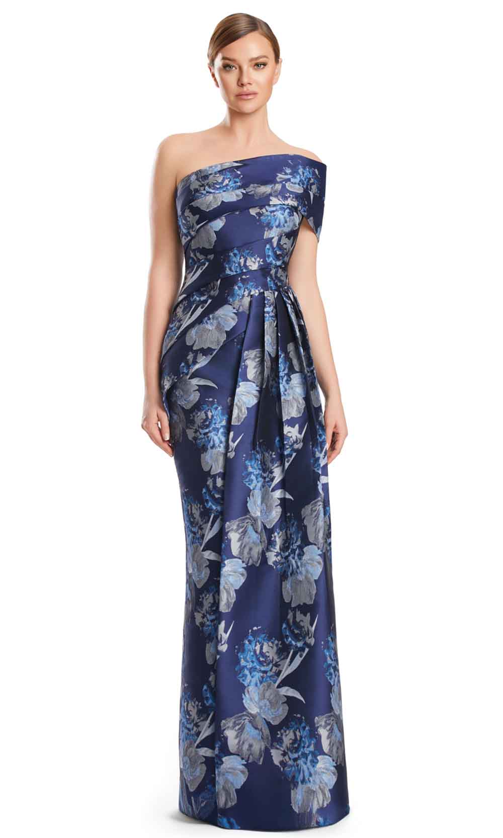 Alexander by Daymor 3223S26 - Pleated One Shoulder Evening Dress Mother of the Bride Dresses in Navy Multi