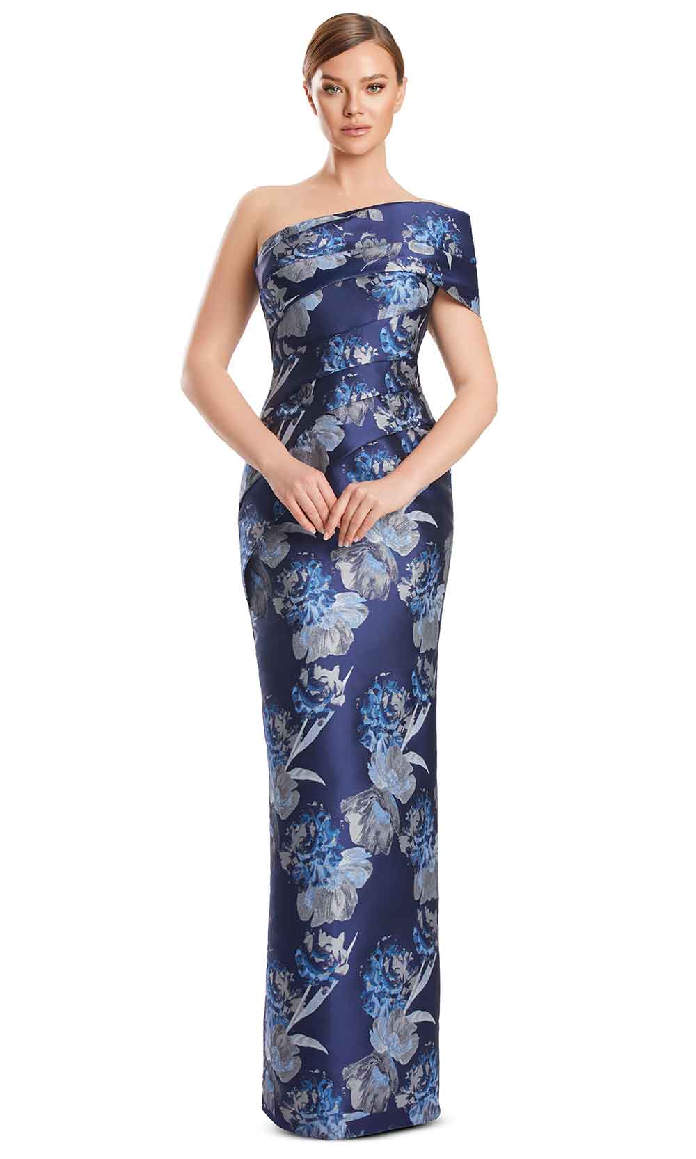 Alexander by Daymor 3223S26 - Pleated One Shoulder Evening Dress Mother of the Bride Dresses in Navy Multi