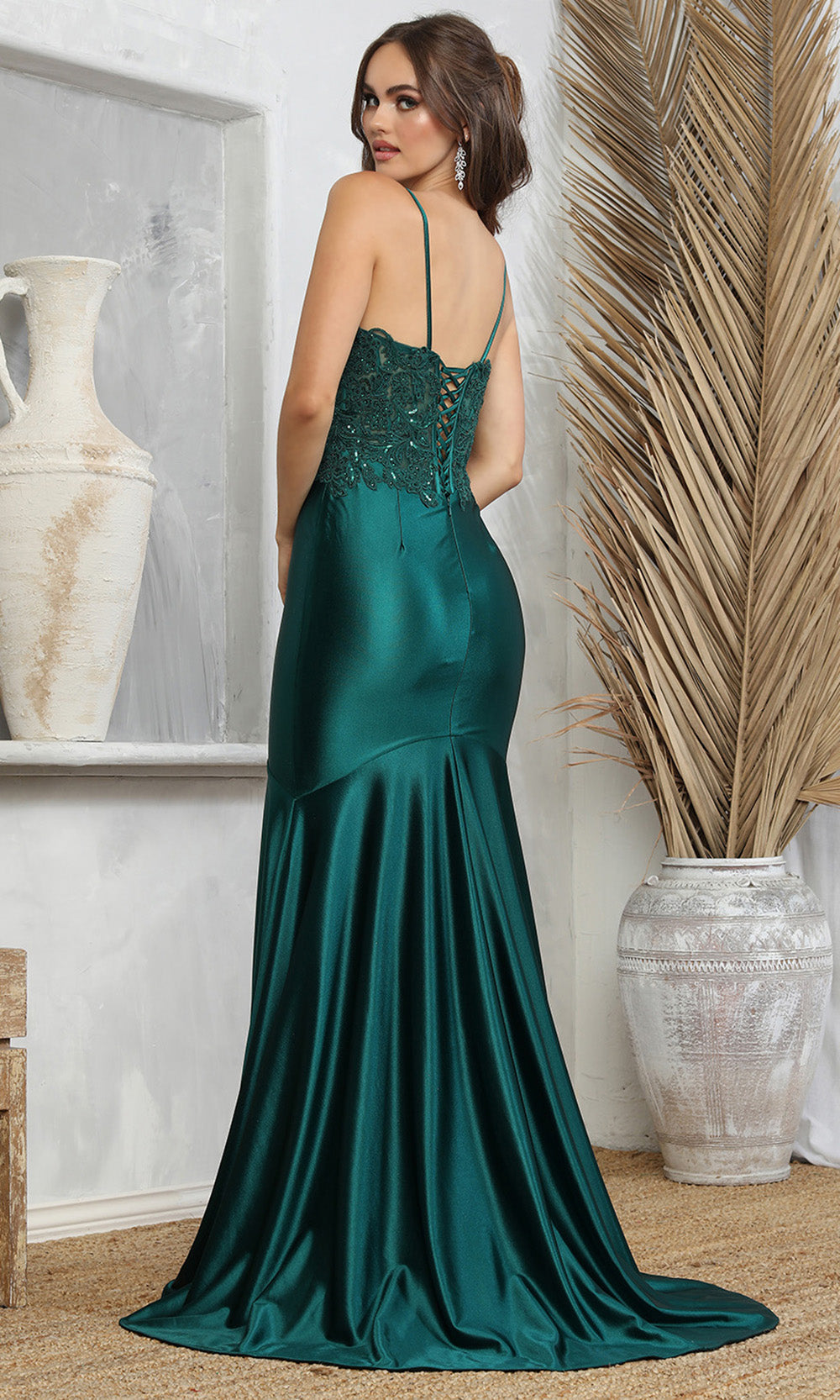 Adora Design 3226 - Embroidered Long Mermaid Dress with Slit In Green