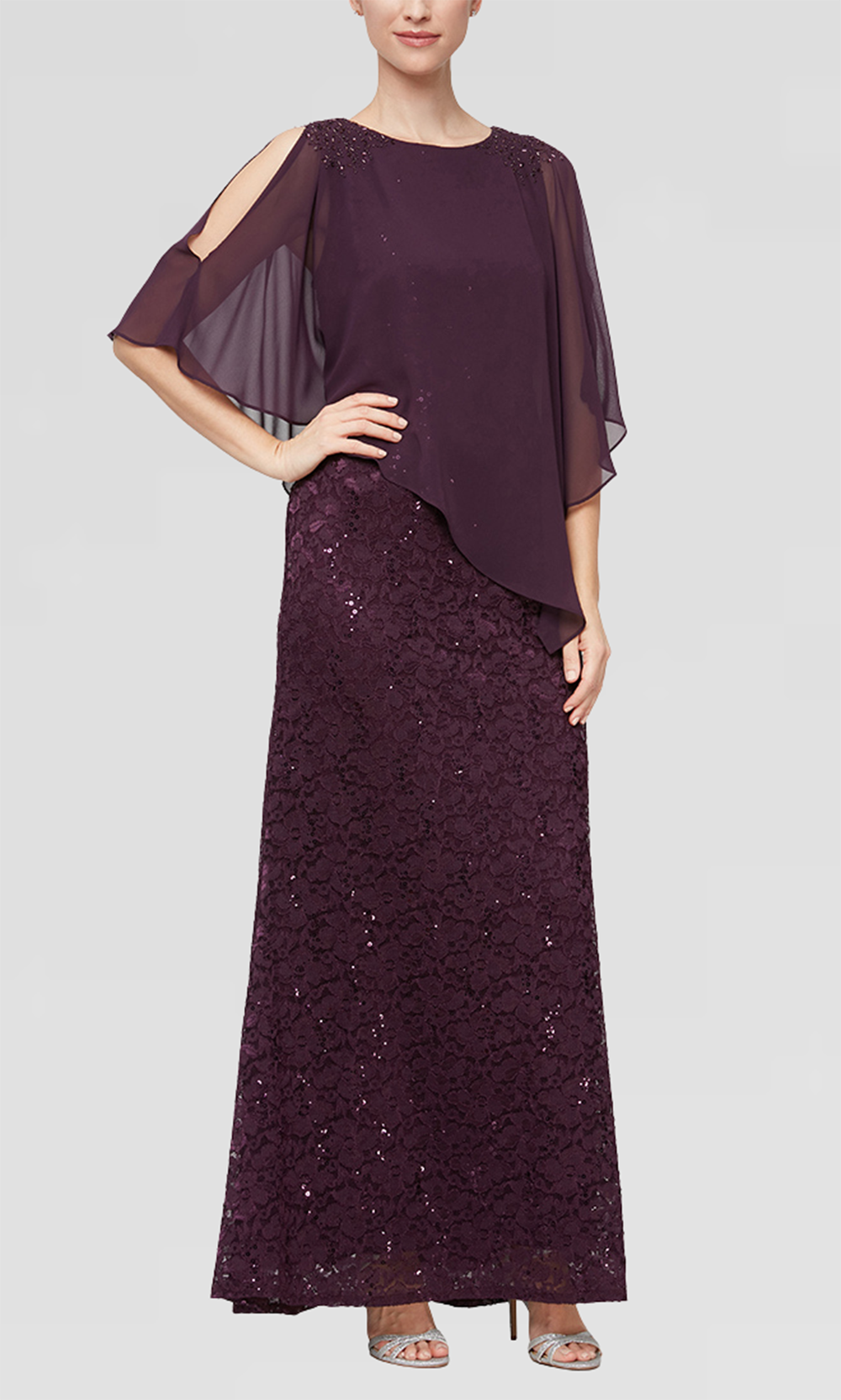 S.L. Fashions 9113121 - Beaded Shoulder Lace Formal Gown Formal Gowns