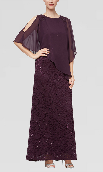 S.L. Fashions 9113121 - Beaded Shoulder Lace Formal Gown Formal Gowns