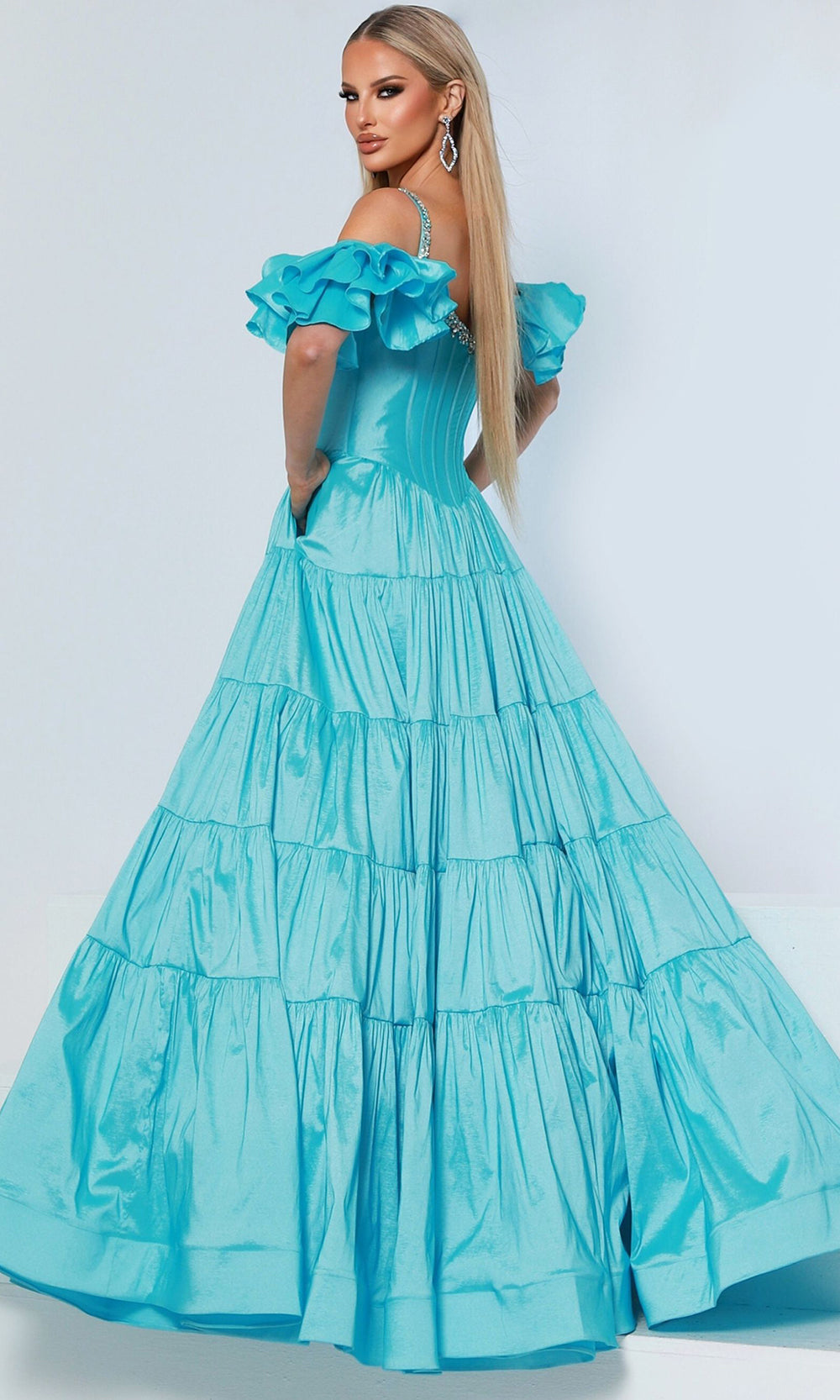 Johnathan Kayne 3230 - Ruffled Cold Shoulder Corset Prom Gown Prom Dresses