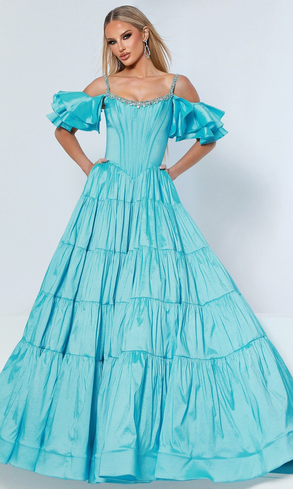 Johnathan Kayne 3230 - Ruffled Cold Shoulder Corset Prom Gown Prom Dresses