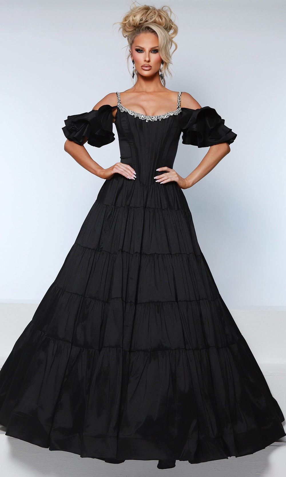 Johnathan Kayne 3230 - Ruffled Cold Shoulder Corset Prom Gown Prom Dresses