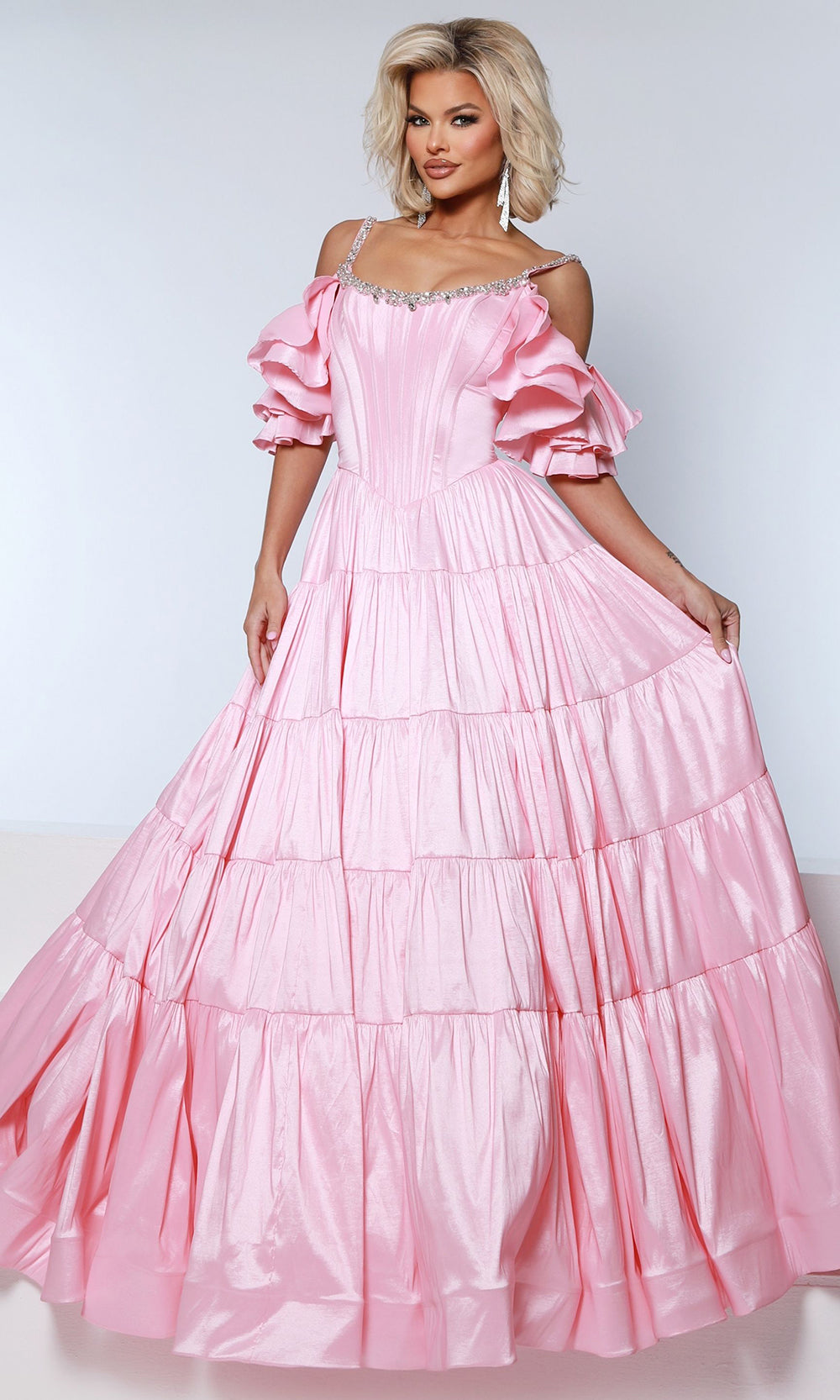 Johnathan Kayne 3230 - Ruffled Cold Shoulder Corset Prom Gown Prom Dresses