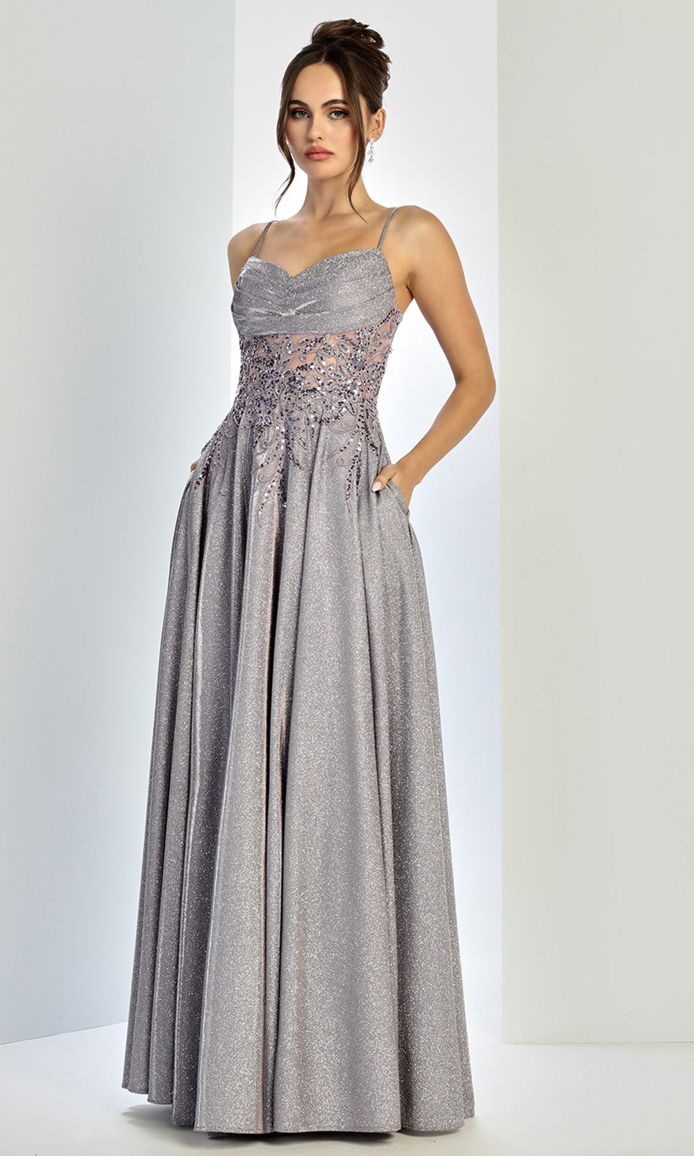 Adora Design 3232 - Spaghetti Strap Lace Applique Prom Dress In Purple