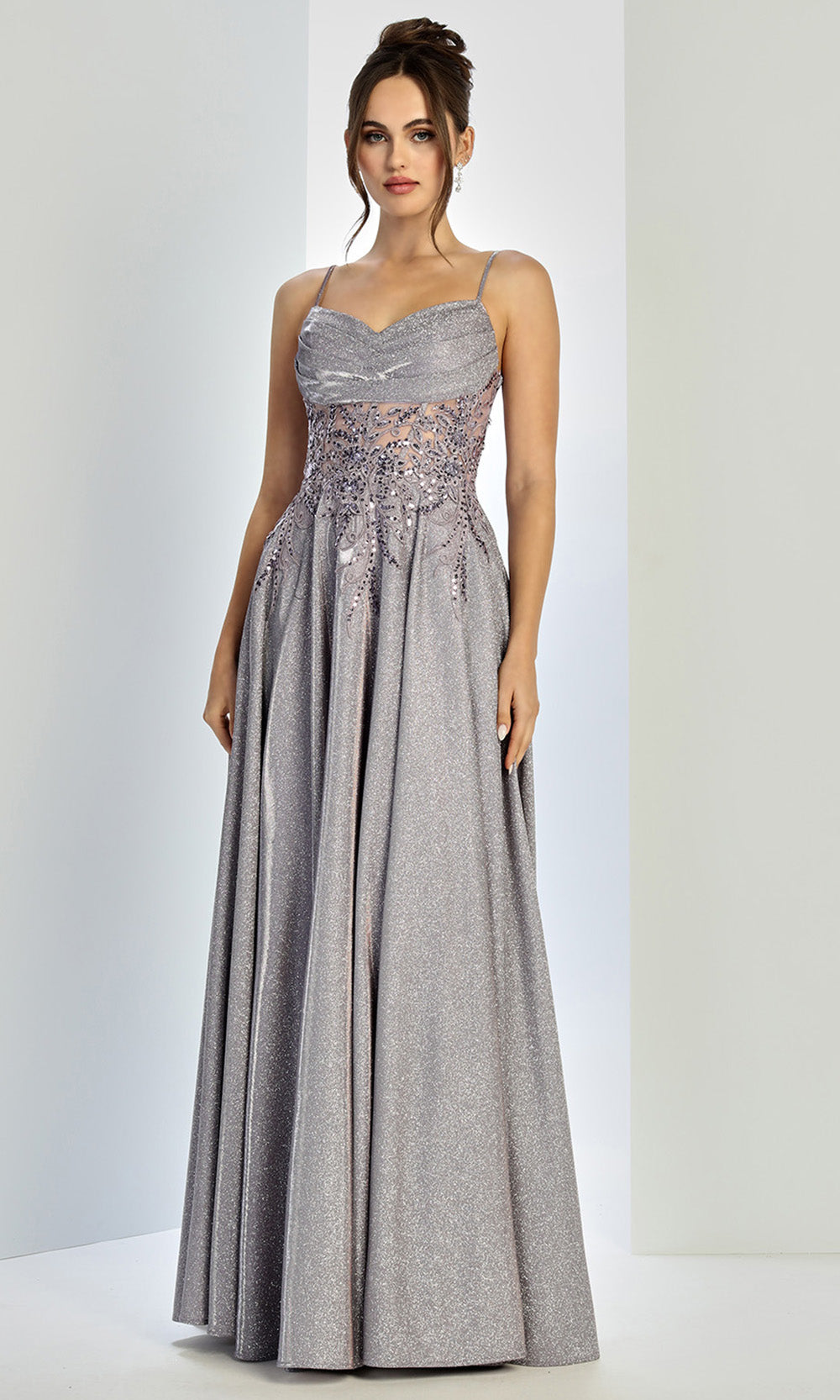 Adora Design 3232 - Spaghetti Strap Lace Applique Prom Dress In Purple