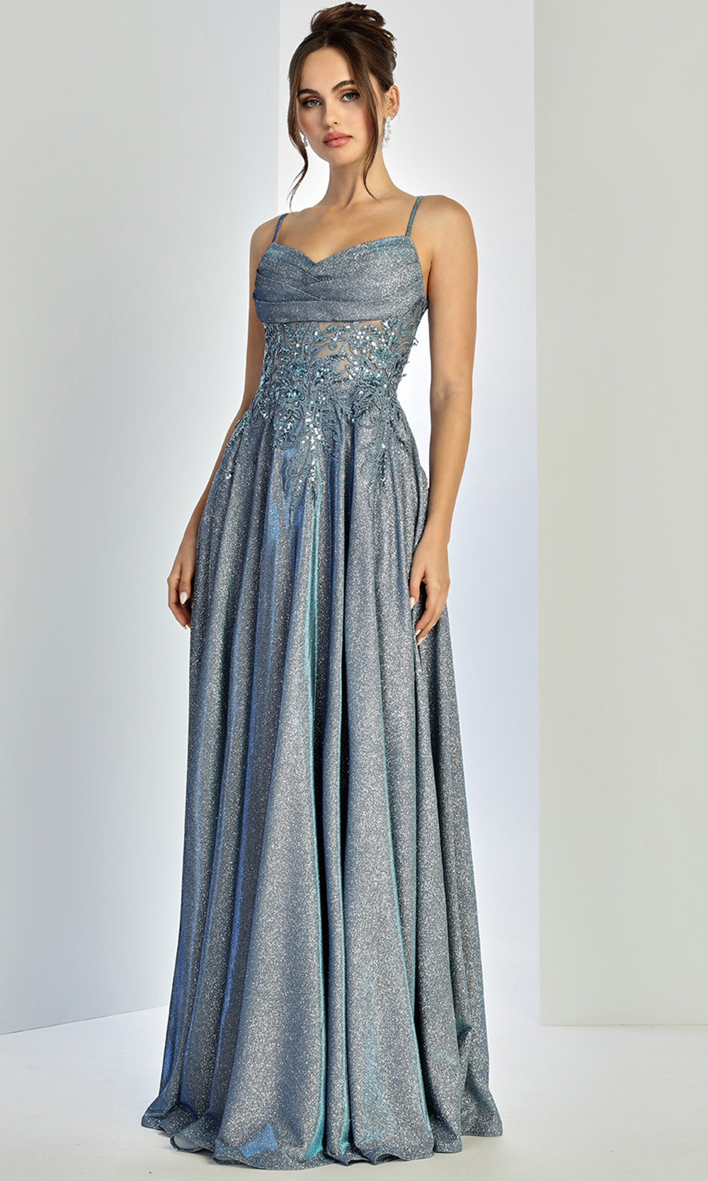 Adora Design 3232 - Spaghetti Strap Lace Applique Prom Dress In Blue