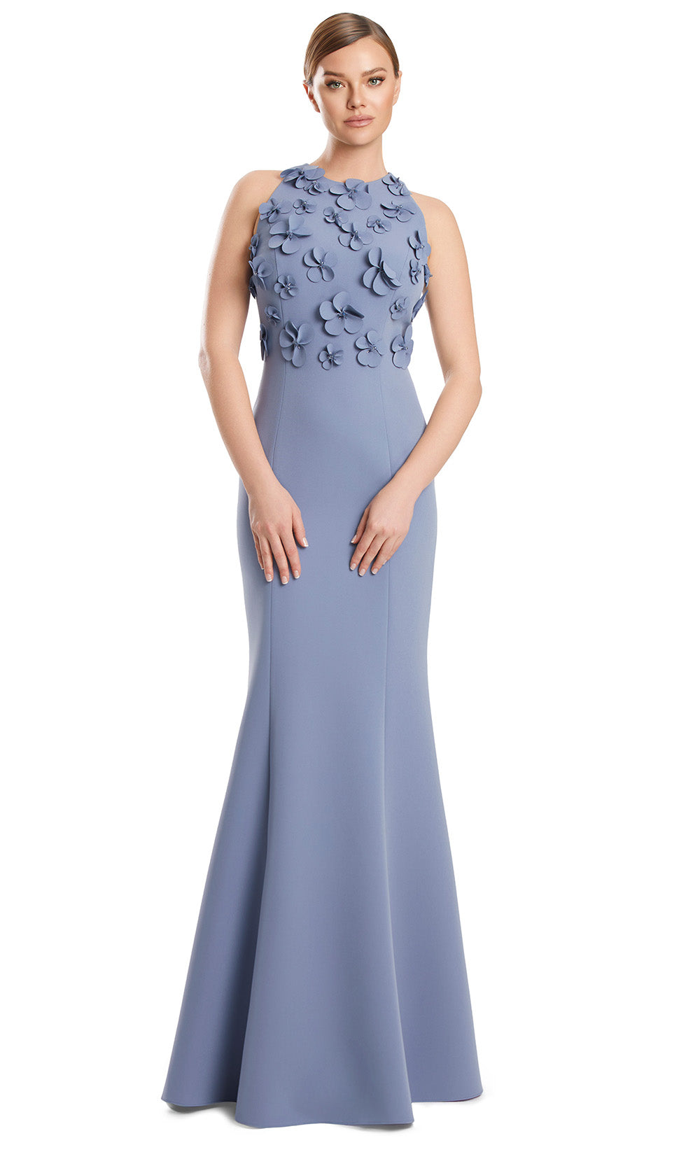 Alexander by Daymor 3235S26 - Floral Applique Gown In Deplhi Blue