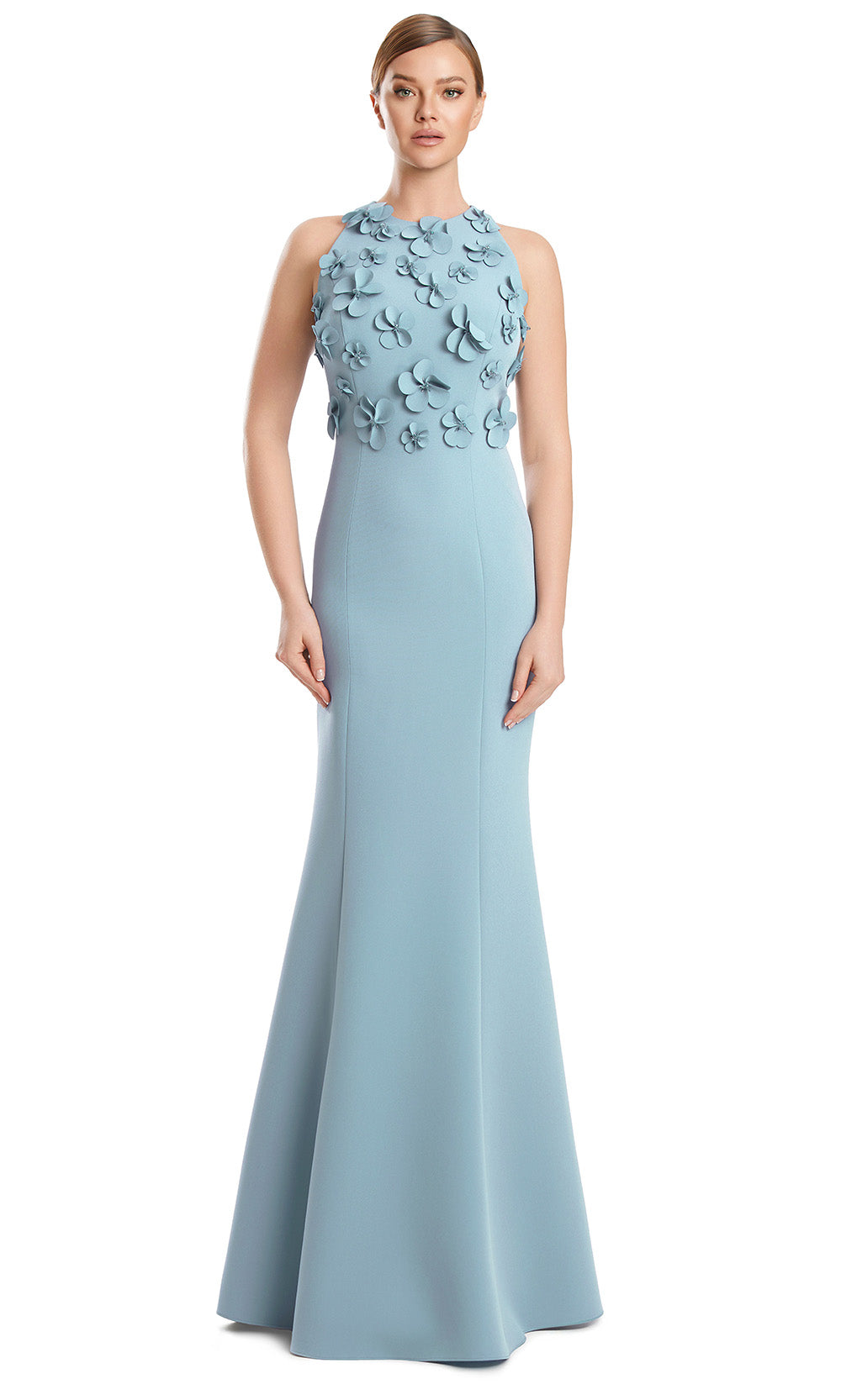 Alexander by Daymor 3235S26 - Floral Applique Gown In Glacier Blue