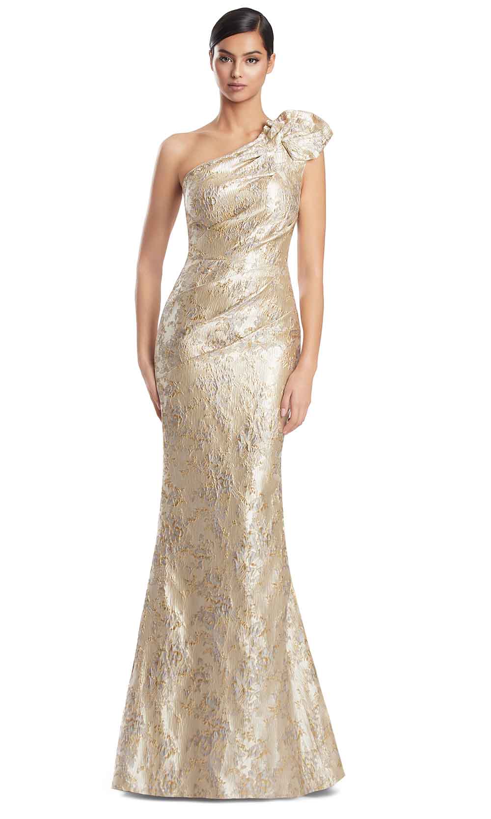 Alexander by Daymor 3236S26 - Sculpted One Shoulder Evening Dress Mother of the Bride Dresses in Ice Gold