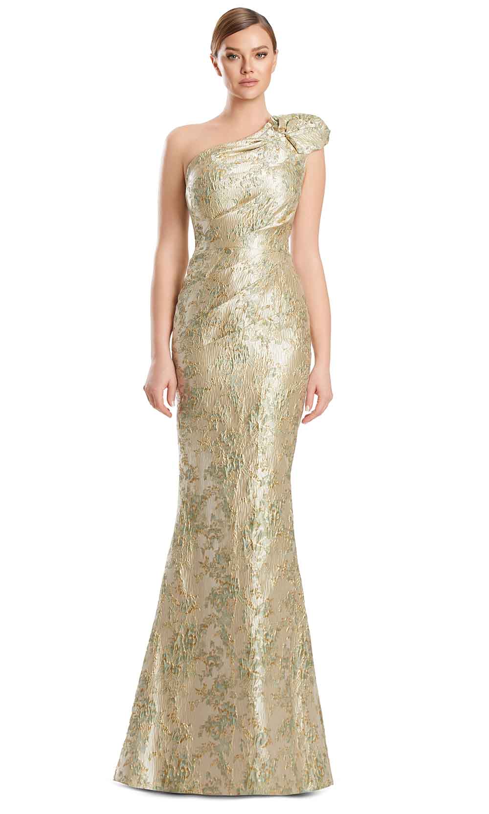 Alexander by Daymor 3236S26 - Sculpted One Shoulder Evening Dress Mother of the Bride Dresses in Sage Gold