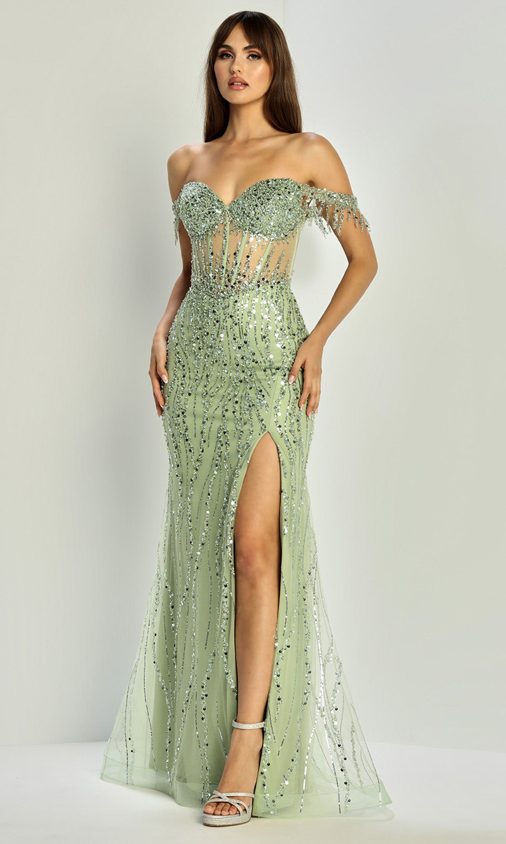 Adora Design 3238 - Sweetheart Illusion Corset Sparkling Gown Prom Dresses in Green  
