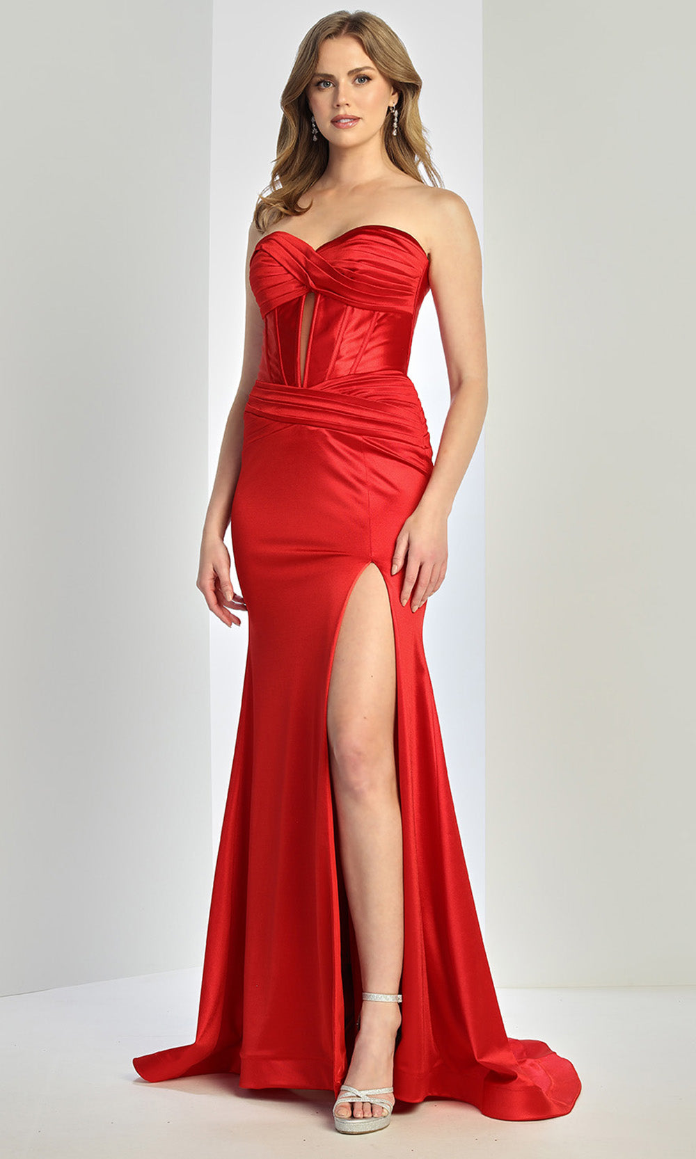 Adora Design 3239 - Ruched Detail Sweetheart Evening Gown In Red
