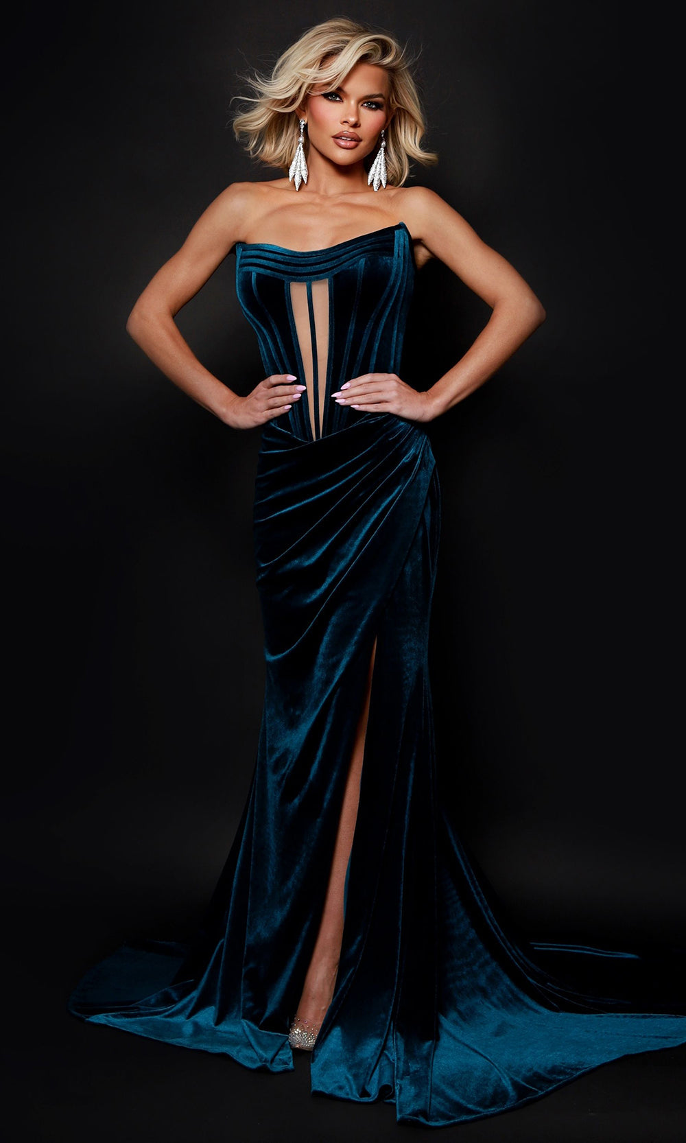 Johnathan Kayne 3239 - Sheer V Cut-Out Strapless Velvet Evening Dress Prom Dresses