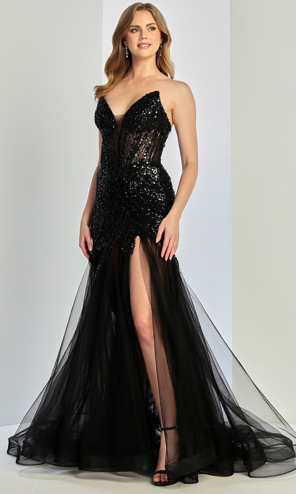 Adora Design 3240 - Mermaid Skirt Sparkle Evening Gown In Black